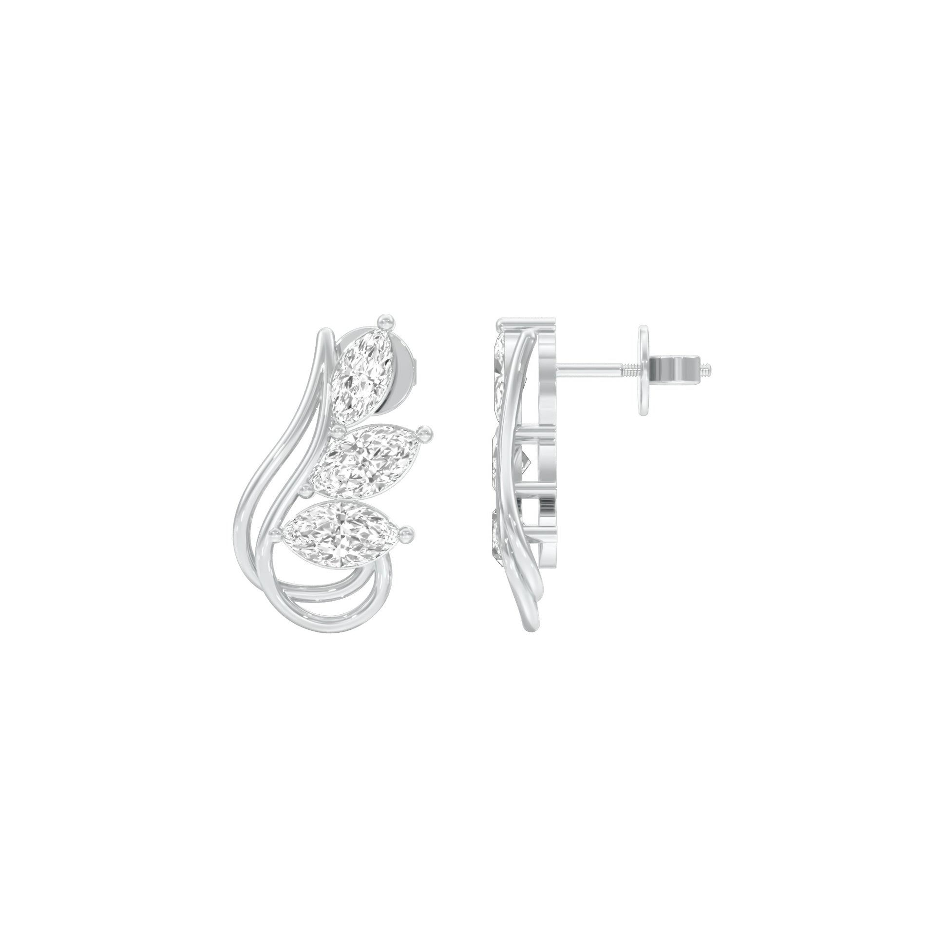 Flutter Curve Diamond Stud Earrings 18 KT / White Gold