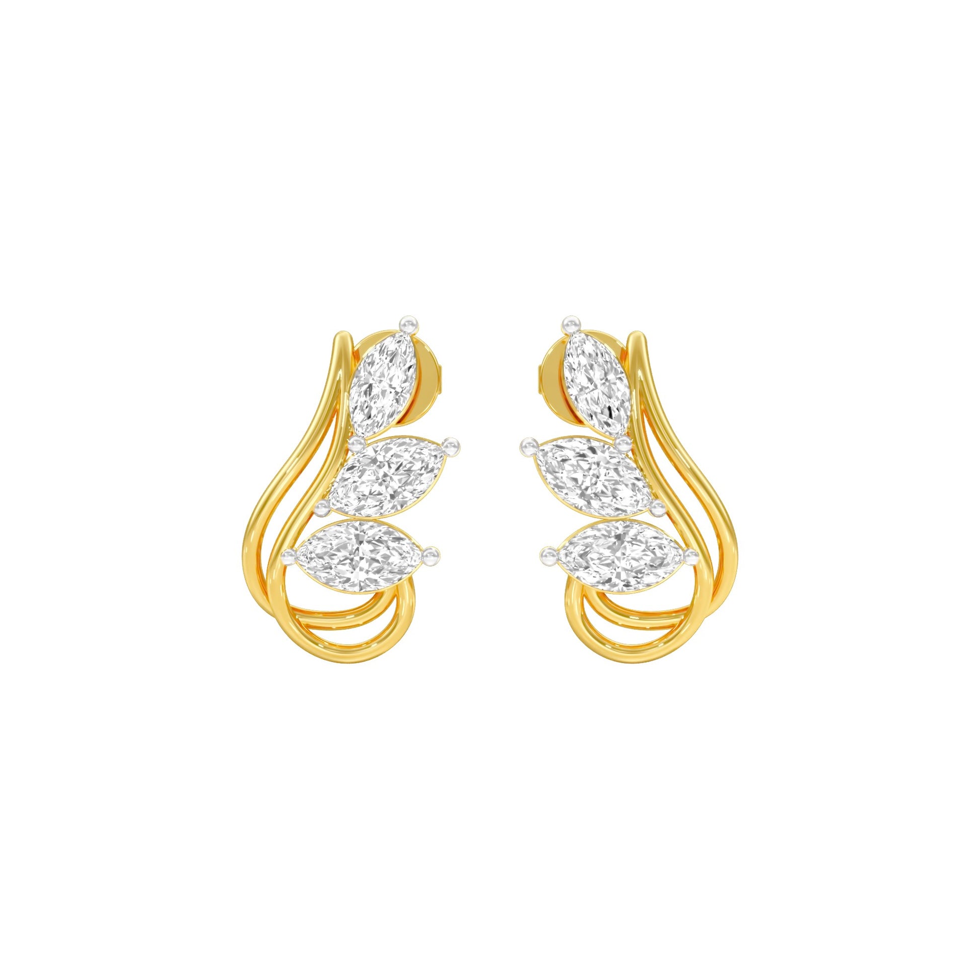 Flutter Curve Diamond Stud Earrings 18 KT / Yellow Gold