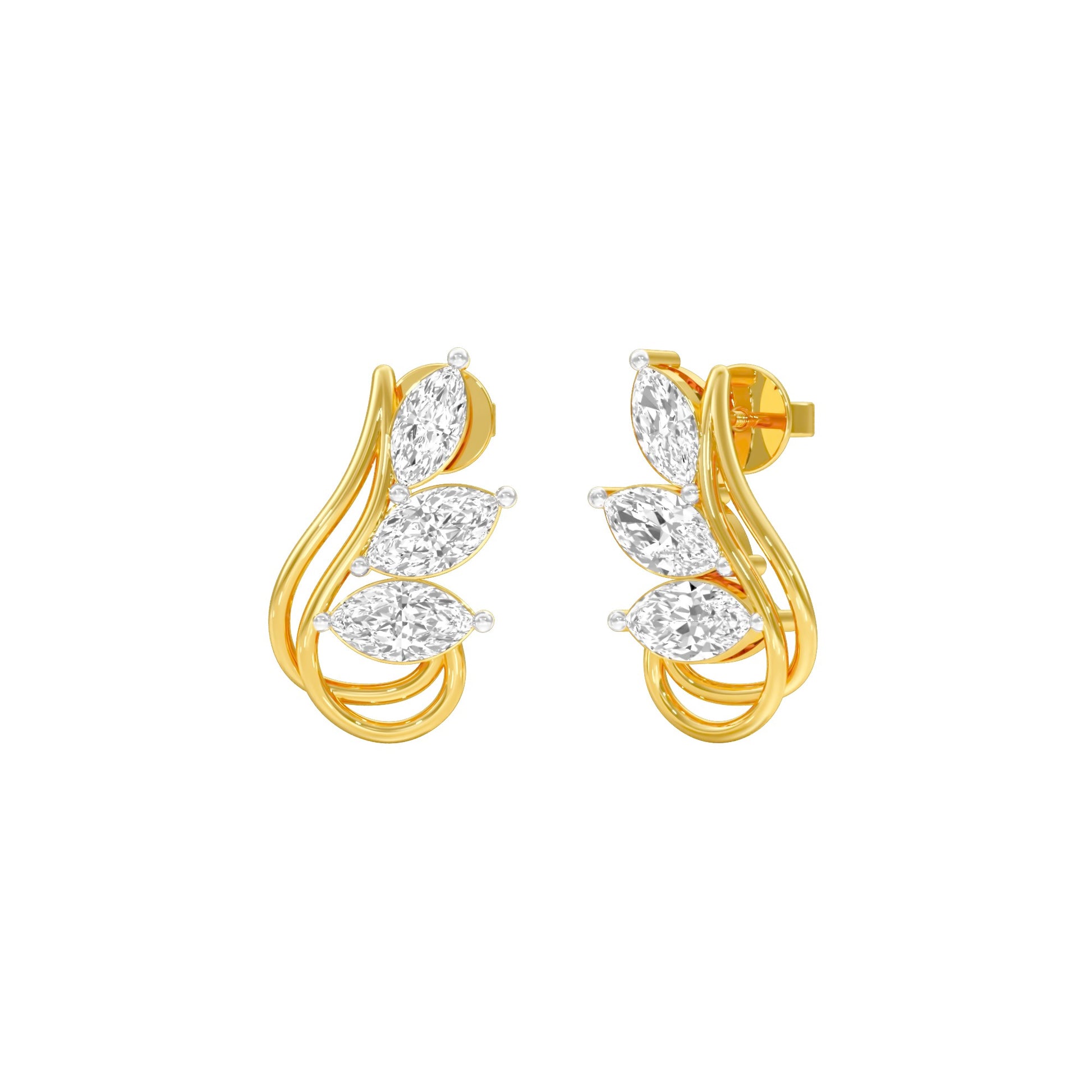 Flutter Curve Diamond Stud Earrings 18 KT / Yellow Gold
