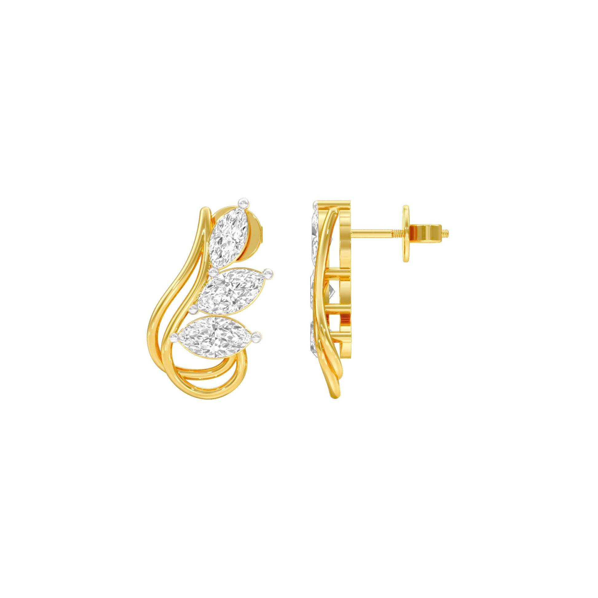 Flutter Curve Diamond Stud Earrings 18 KT / Yellow Gold