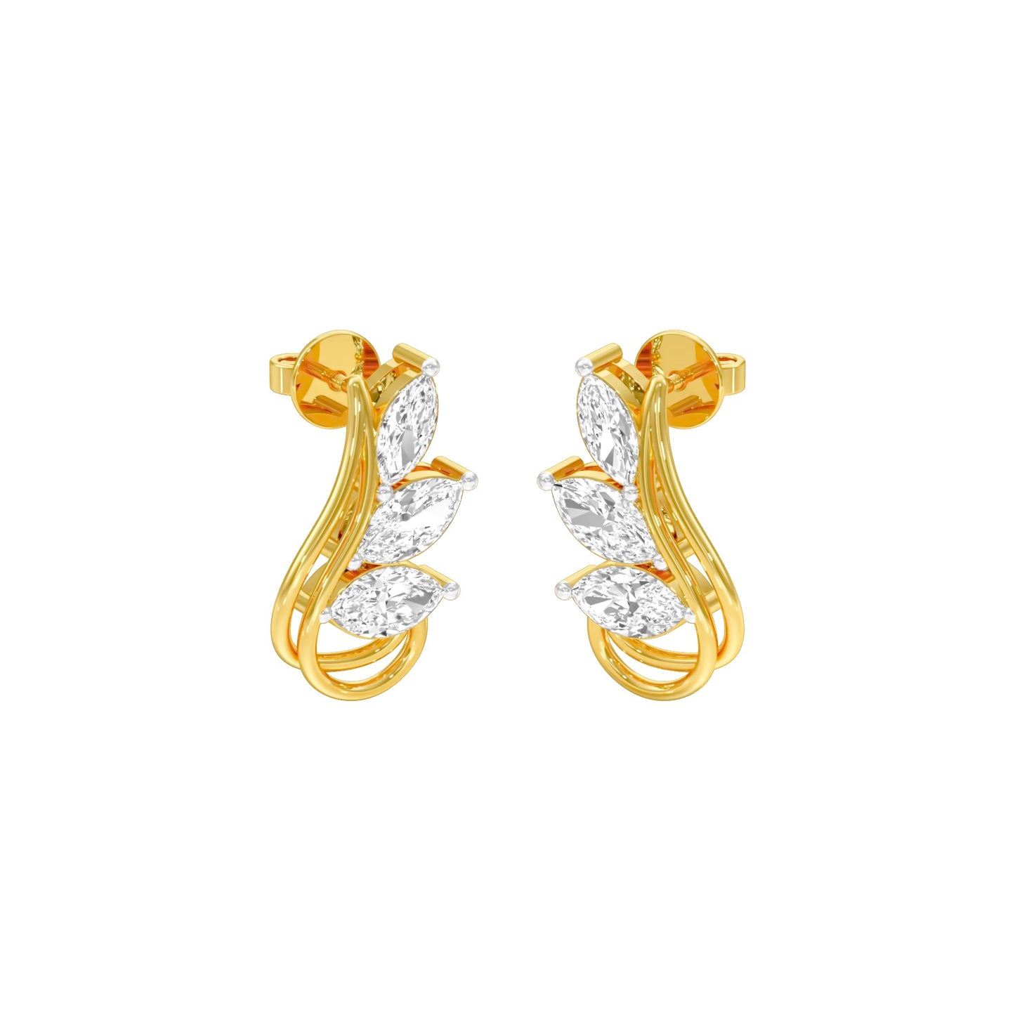 Flutter Curve Diamond Stud Earrings 18 KT / Yellow Gold