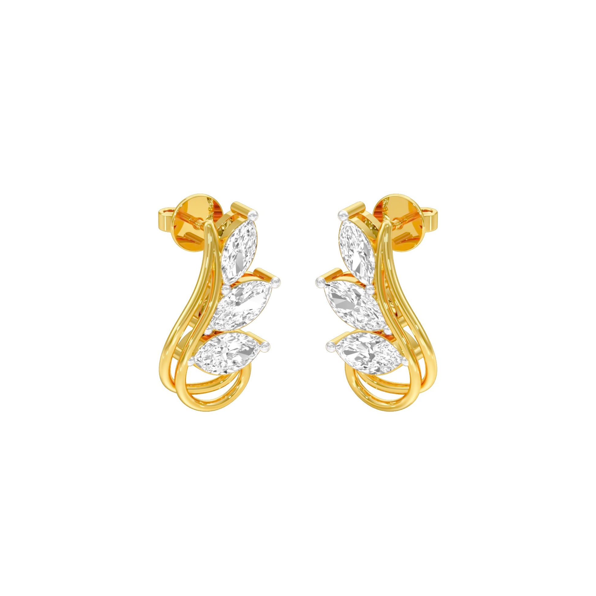 Flutter Curve Diamond Stud Earrings 18 KT / Yellow Gold