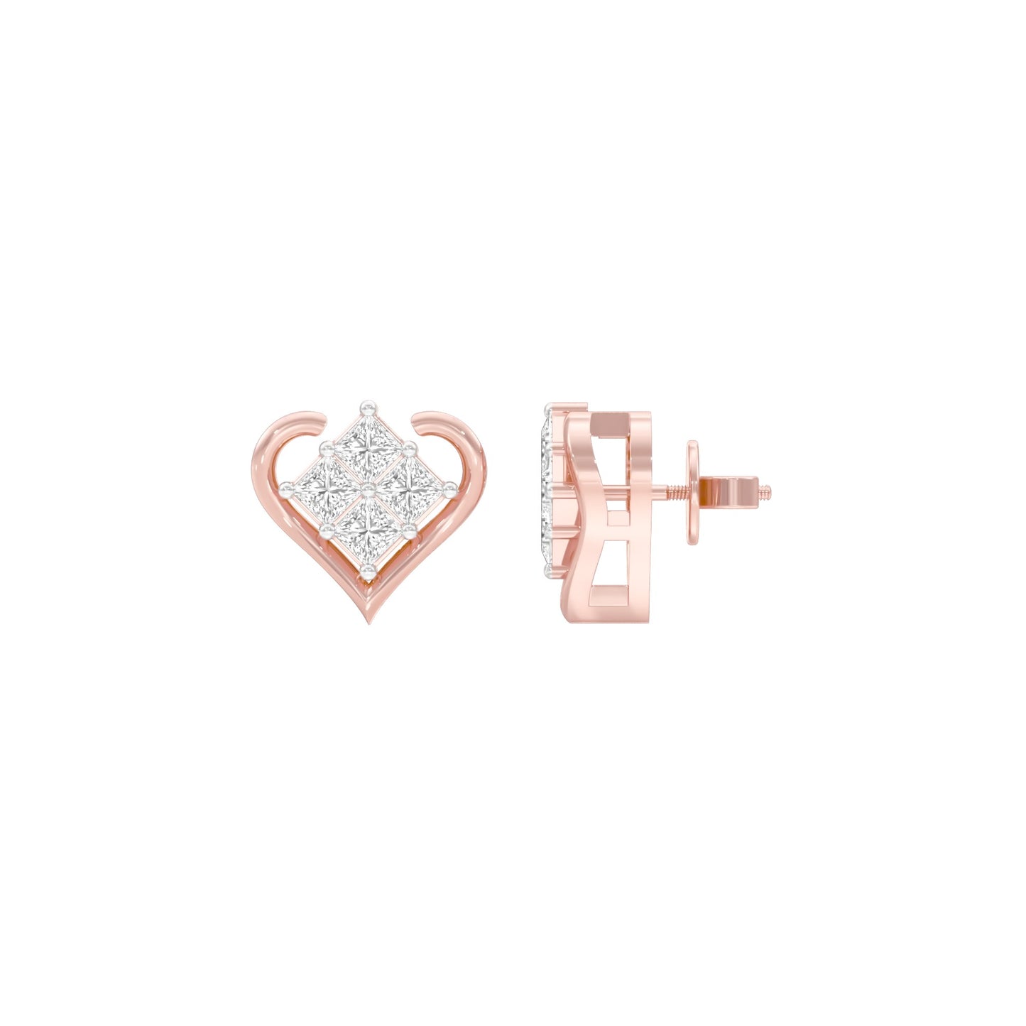 Sparkling Hearts Diamond Stud Earrings 18 KT / Rose Gold