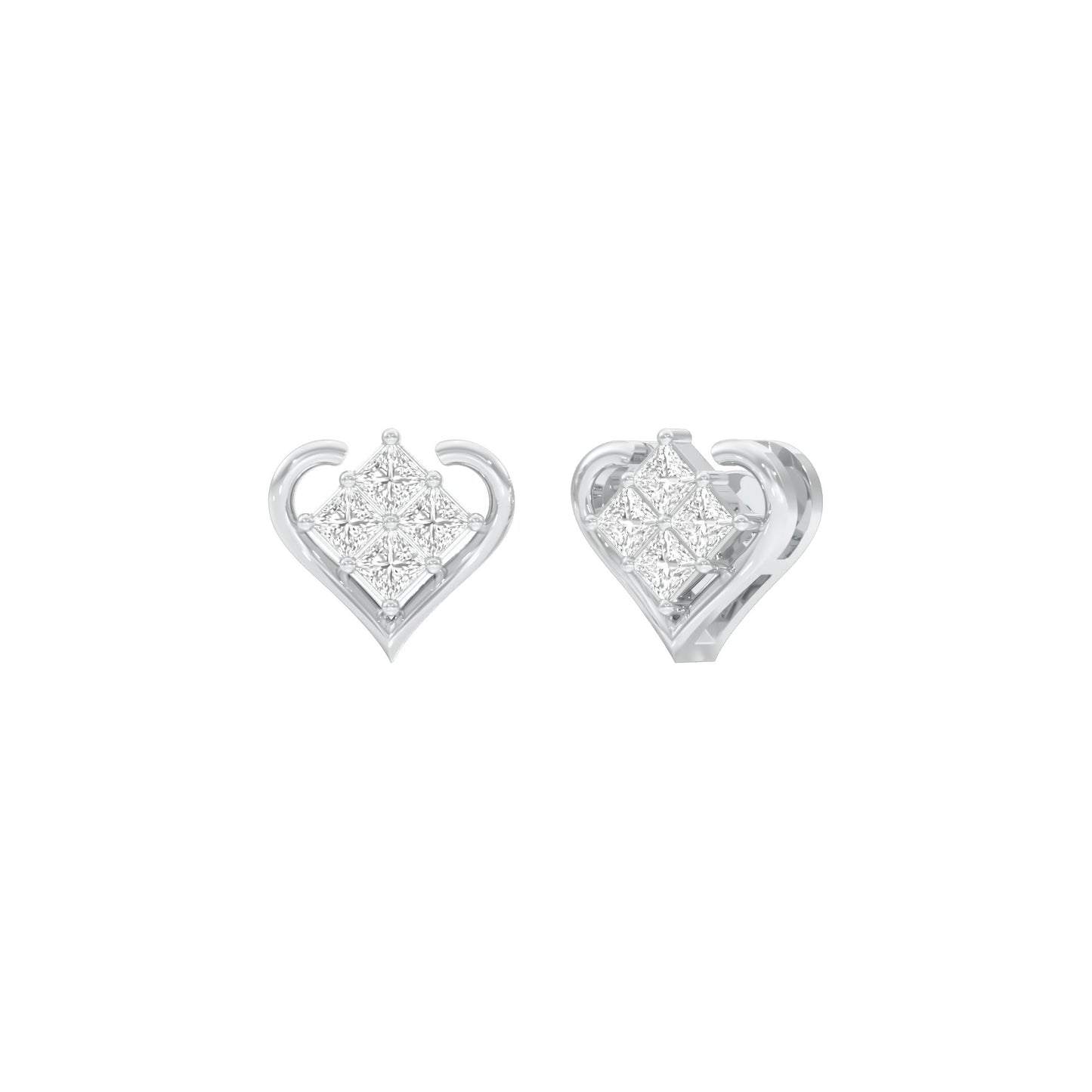 Sparkling Hearts Diamond Stud Earrings 18 KT / White Gold