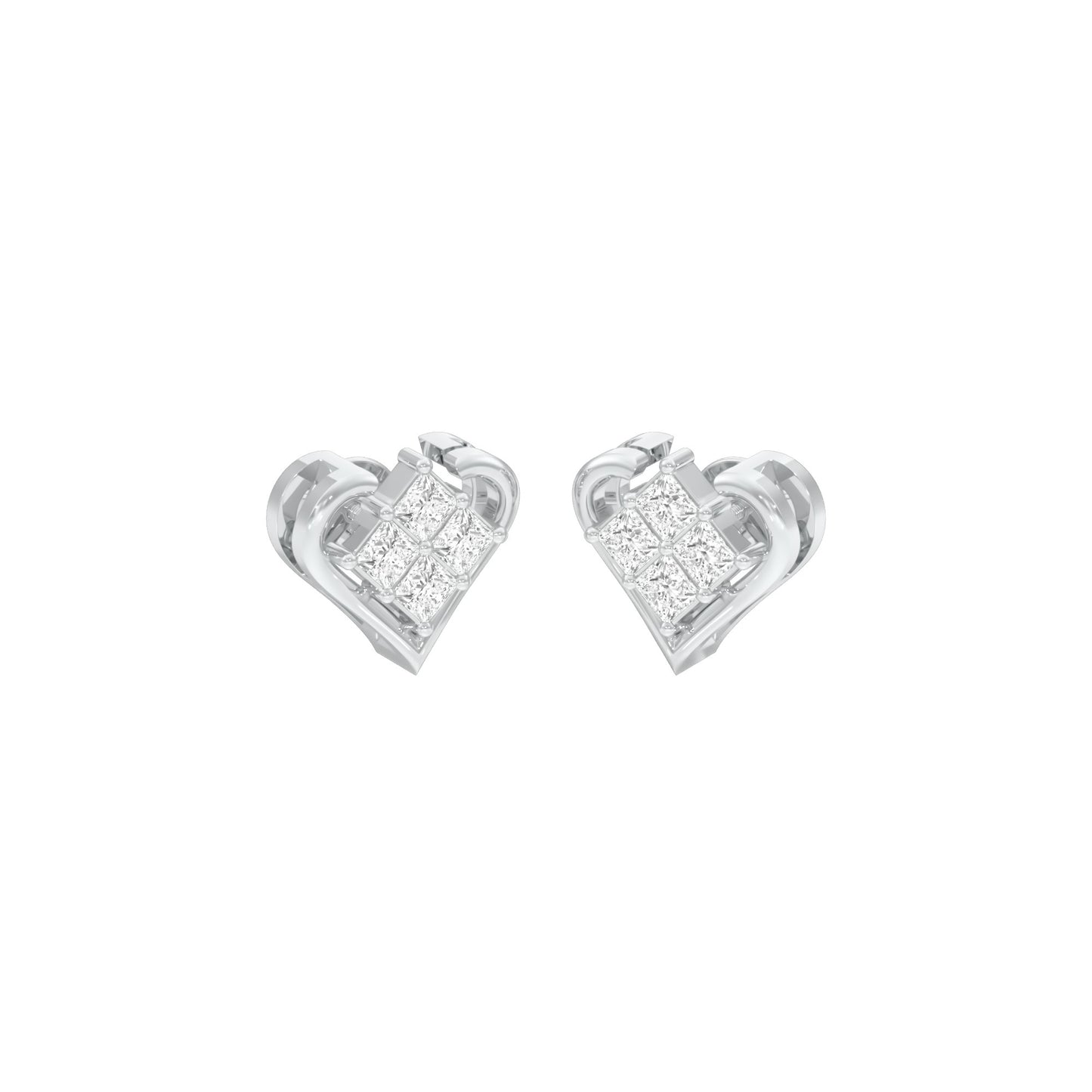 Sparkling Hearts Diamond Stud Earrings 18 KT / White Gold