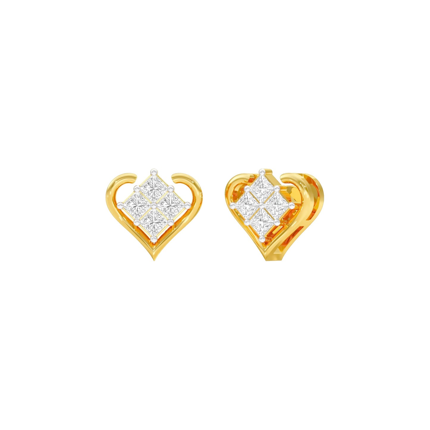 Sparkling Hearts Diamond Stud Earrings 18 KT / Yellow Gold