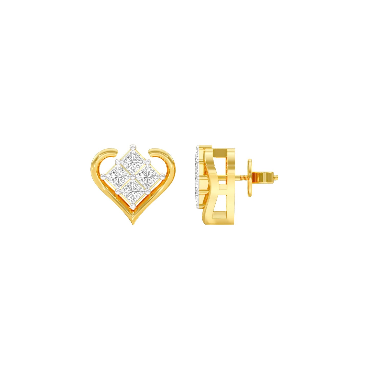Sparkling Hearts Diamond Stud Earrings 18 KT / Yellow Gold