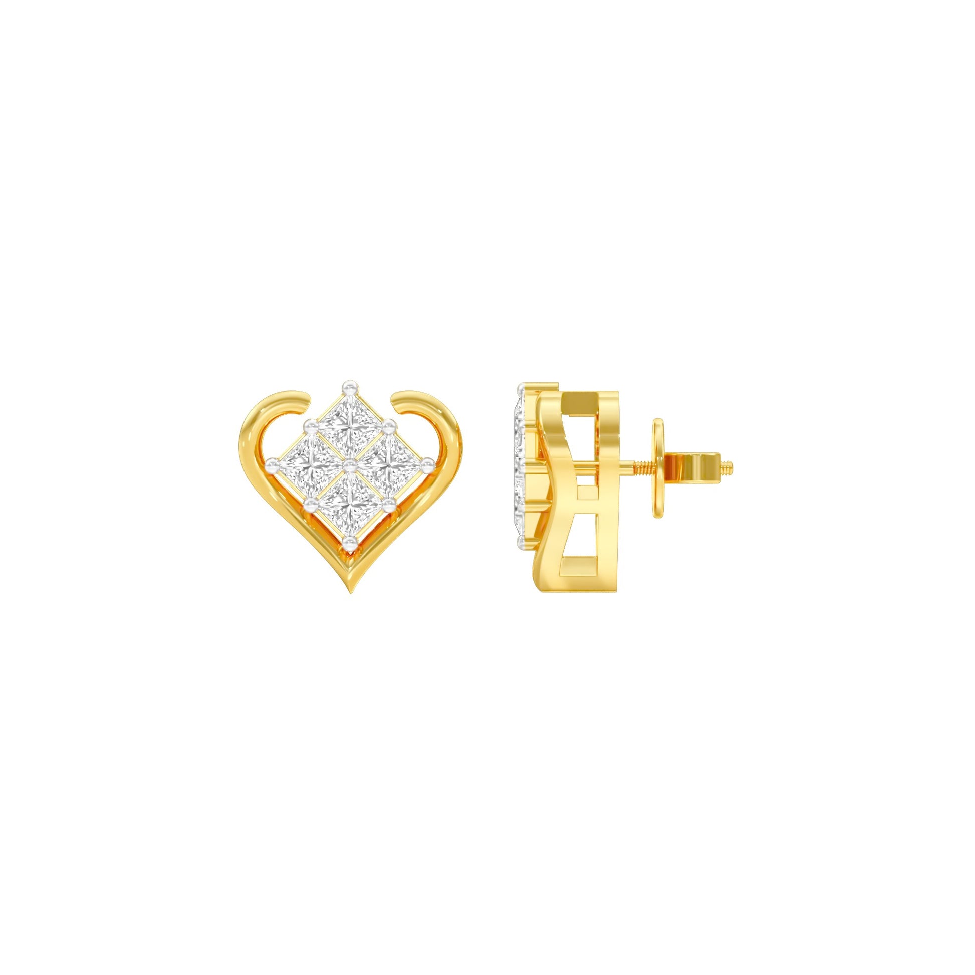 Sparkling Hearts Diamond Stud Earrings 18 KT / Yellow Gold