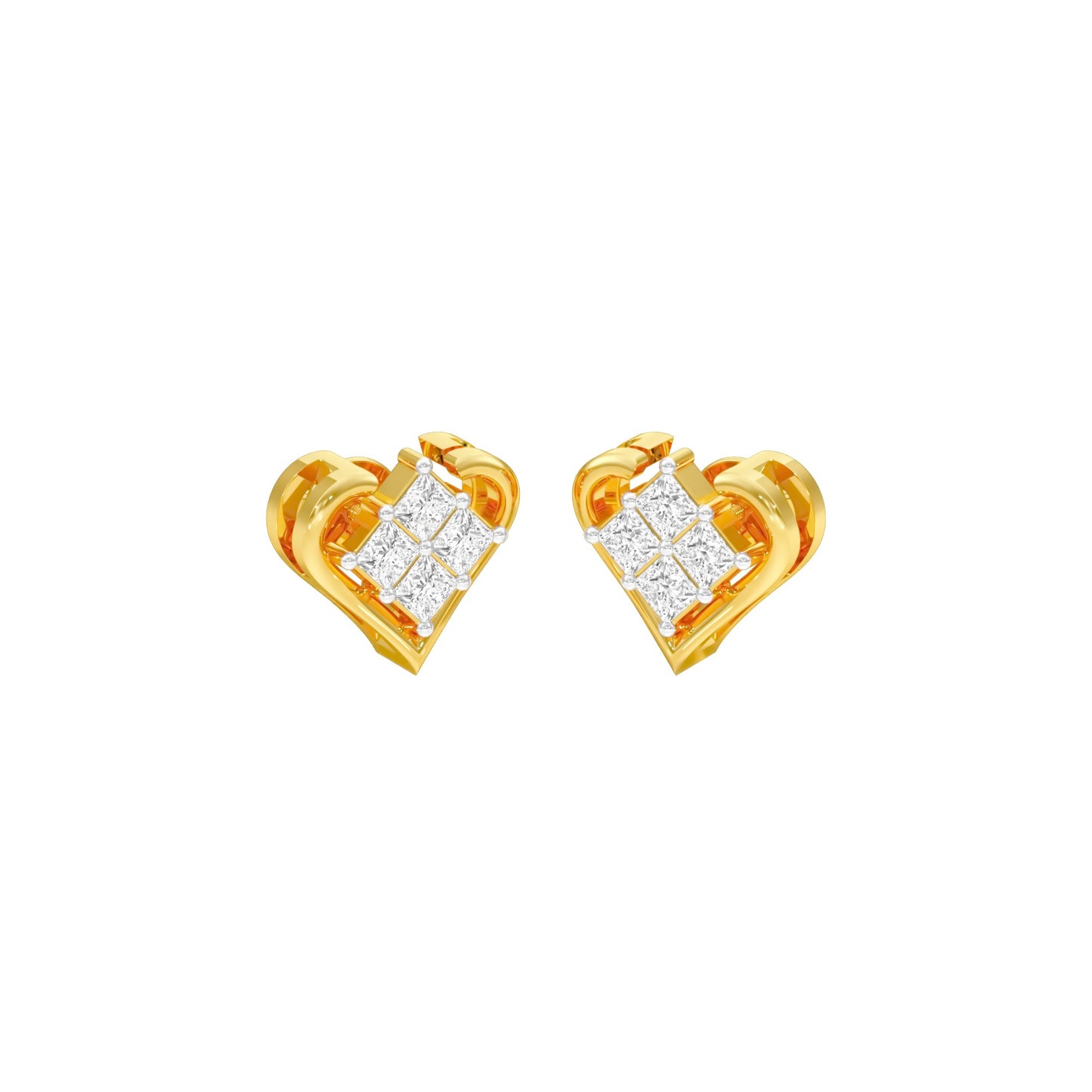 Sparkling Hearts Diamond Stud Earrings 18 KT / Yellow Gold