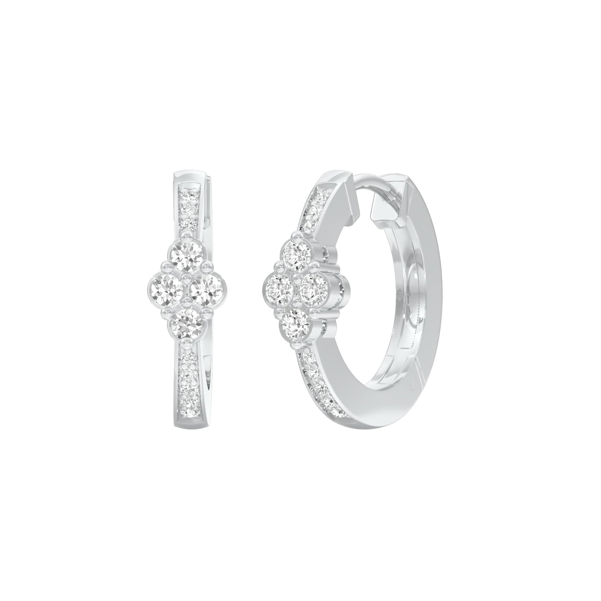 Light Tile Diamond Bali Earrings 18 KT / White Gold