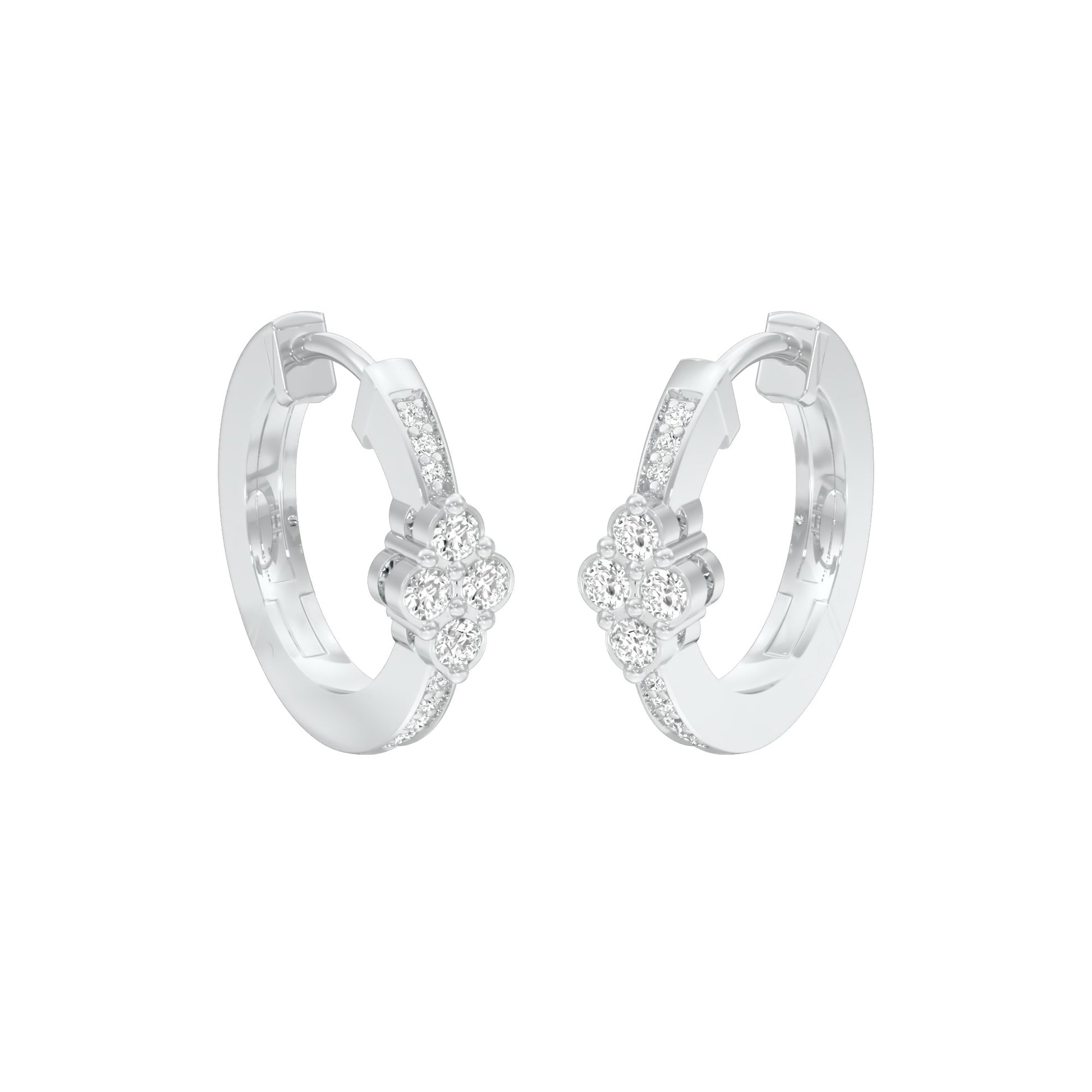 Light Tile Diamond Bali Earrings 18 KT / White Gold