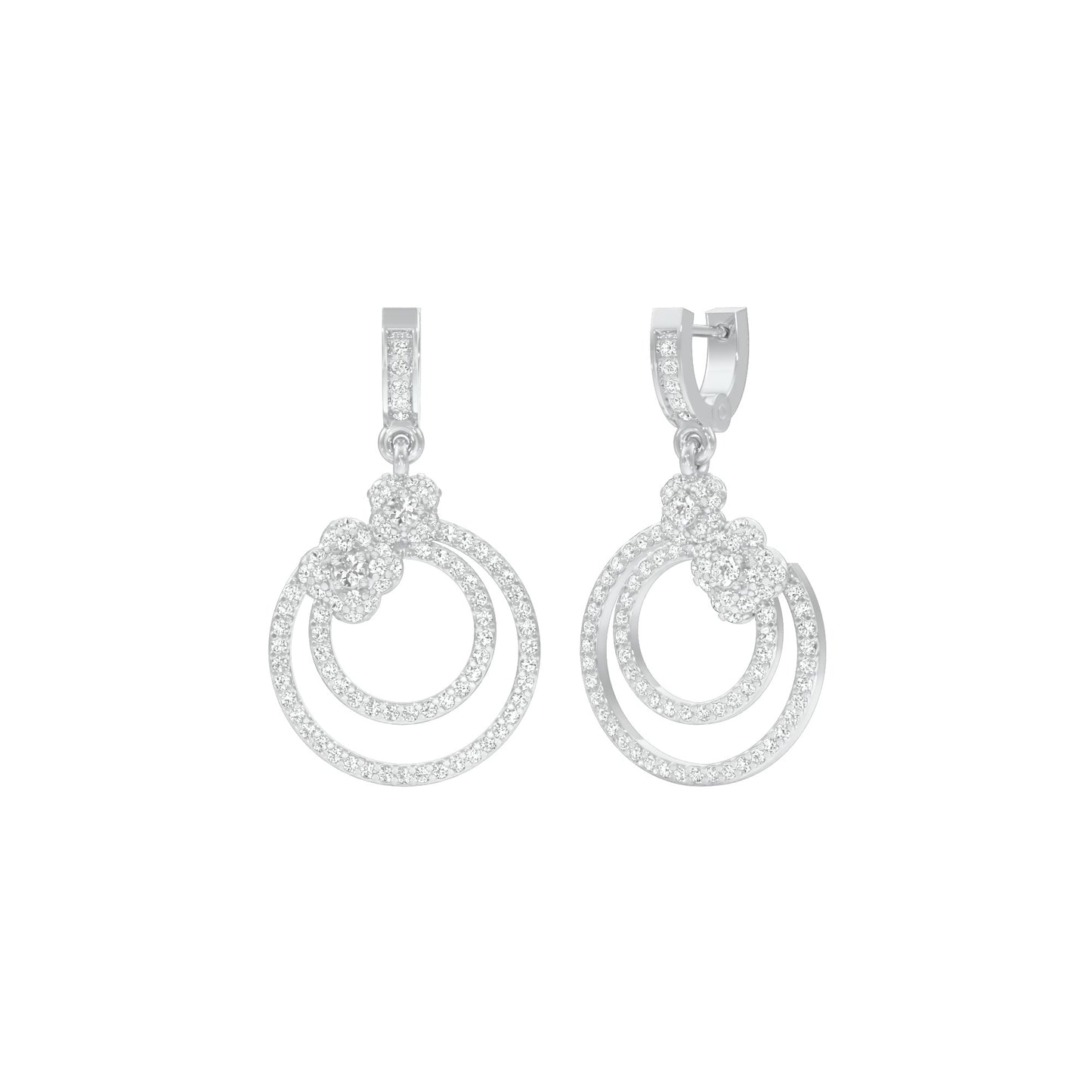 Ripple Curve Diamond Drop Earrings 18 KT / White Gold