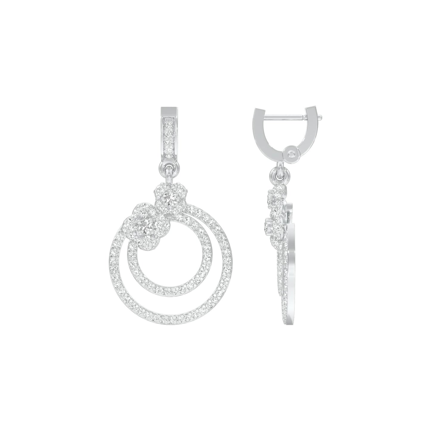 Ripple Curve Diamond Drop Earrings 18 KT / White Gold