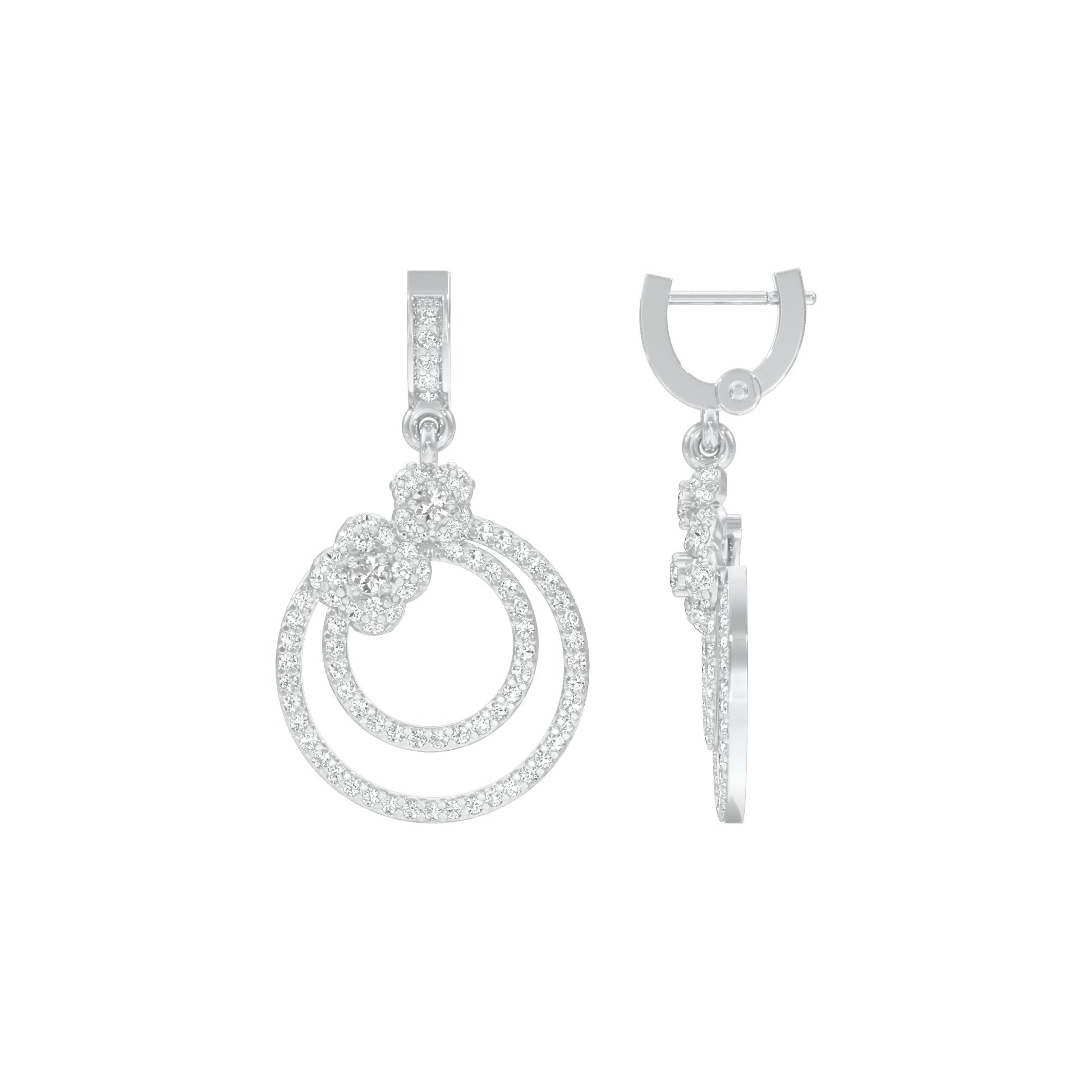 Ripple Curve Diamond Drop Earrings 18 KT / White Gold
