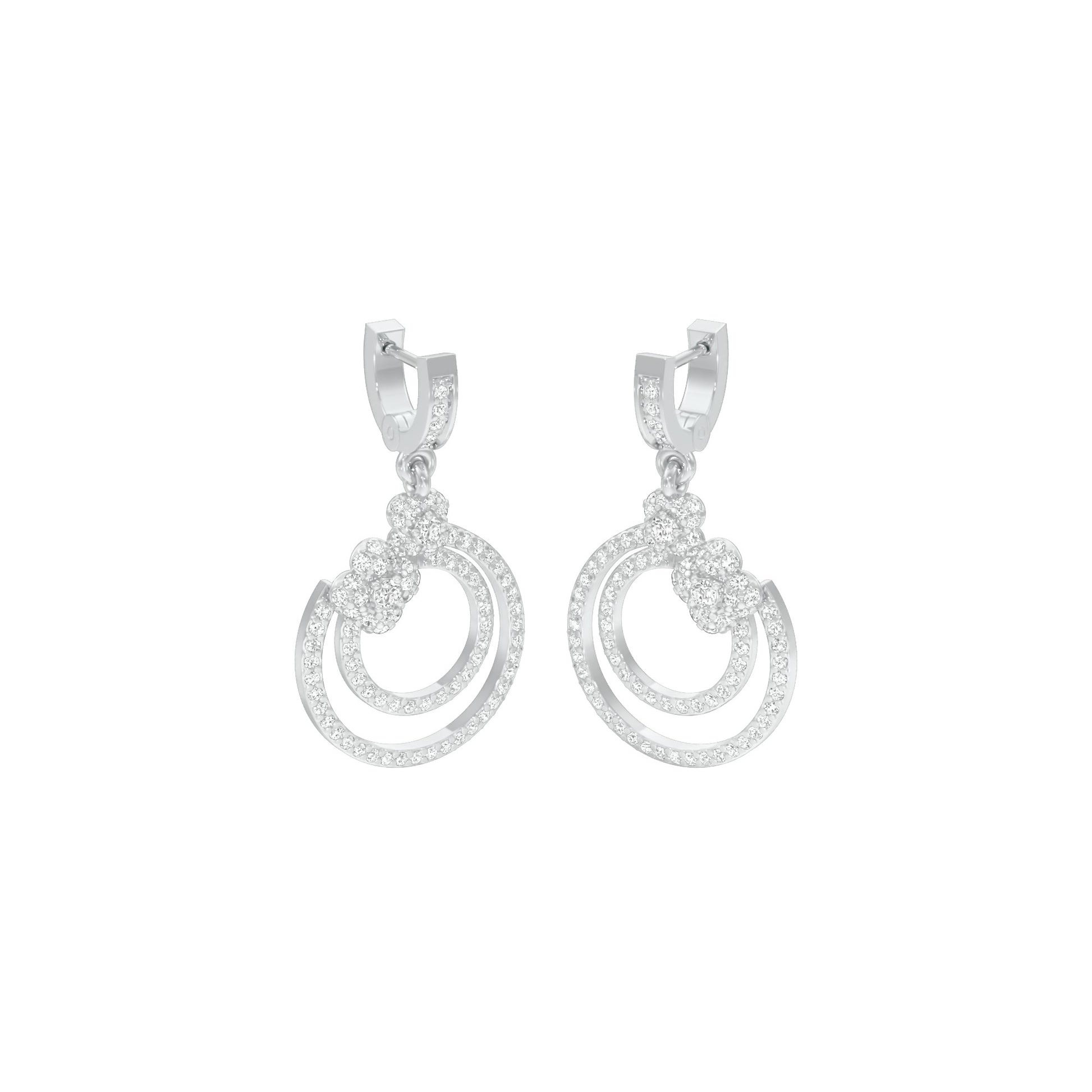 Ripple Curve Diamond Drop Earrings 18 KT / White Gold
