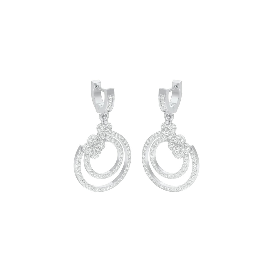 Ripple Curve Diamond Drop Earrings 18 KT / White Gold