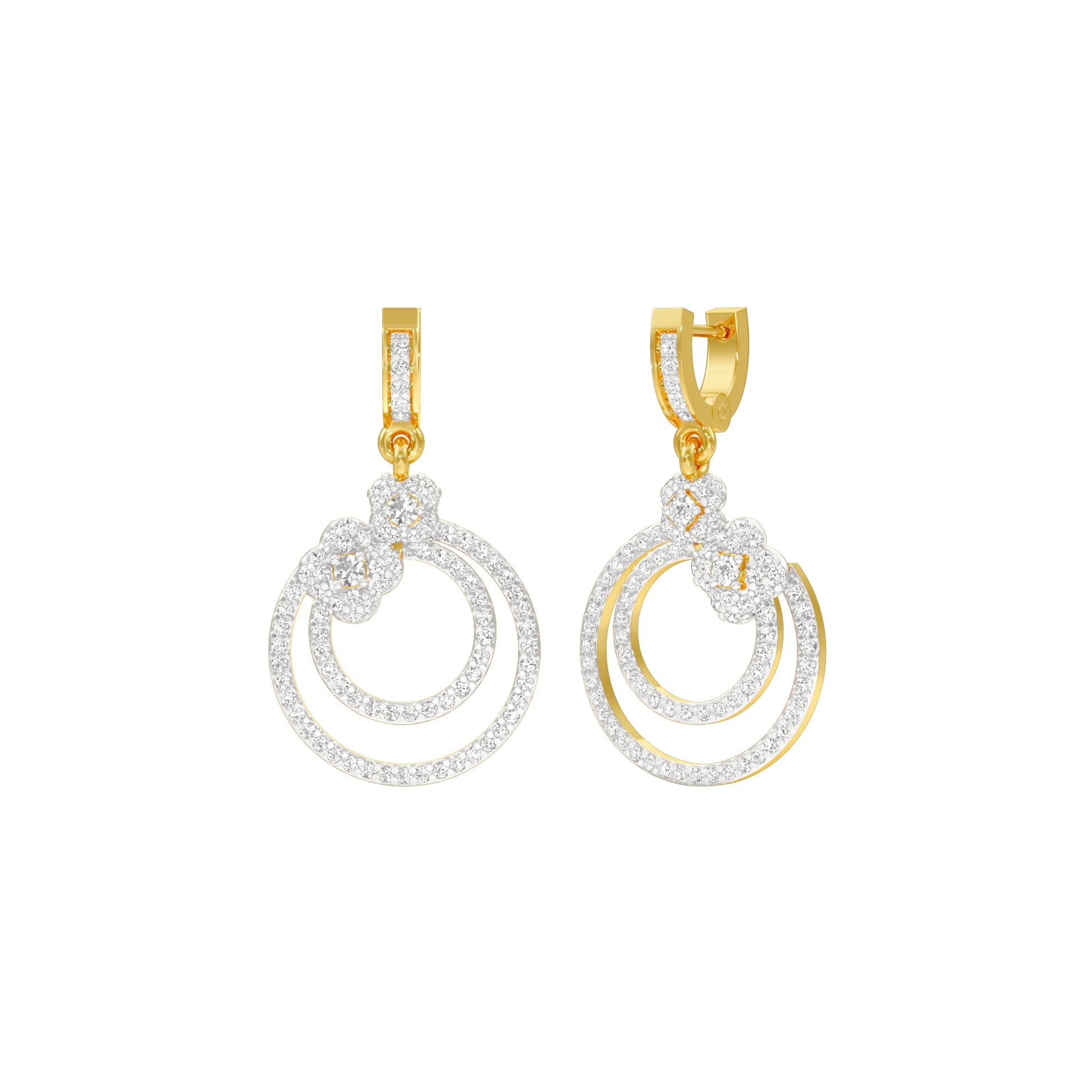 Ripple Curve Diamond Drop Earrings 18 KT / Yellow Gold
