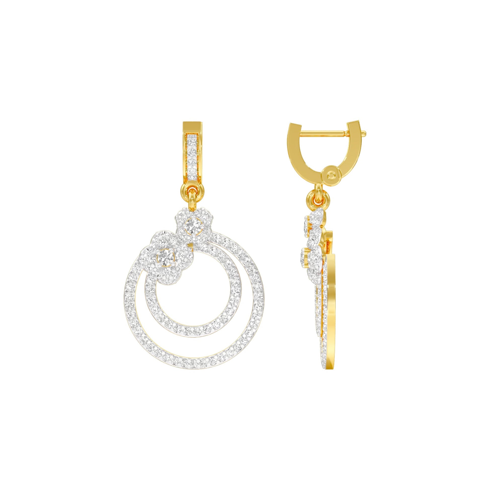 Ripple Curve Diamond Drop Earrings 18 KT / Yellow Gold