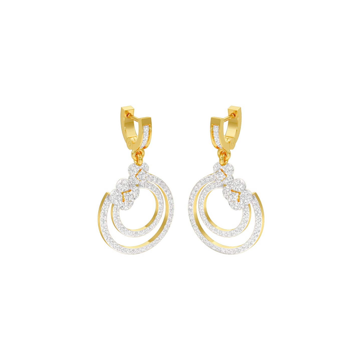 Ripple Curve Diamond Drop Earrings 18 KT / Yellow Gold