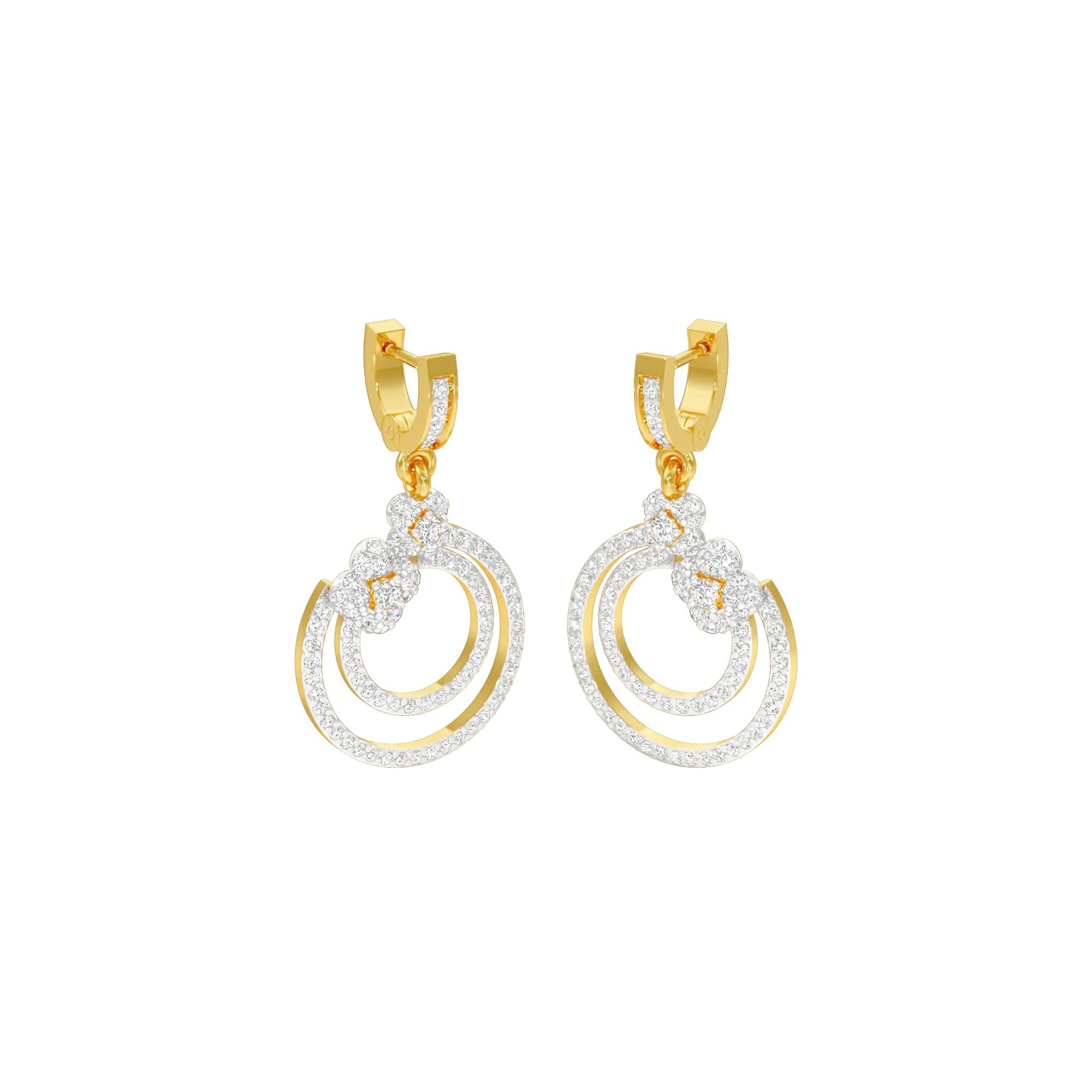 Ripple Curve Diamond Drop Earrings 18 KT / Yellow Gold