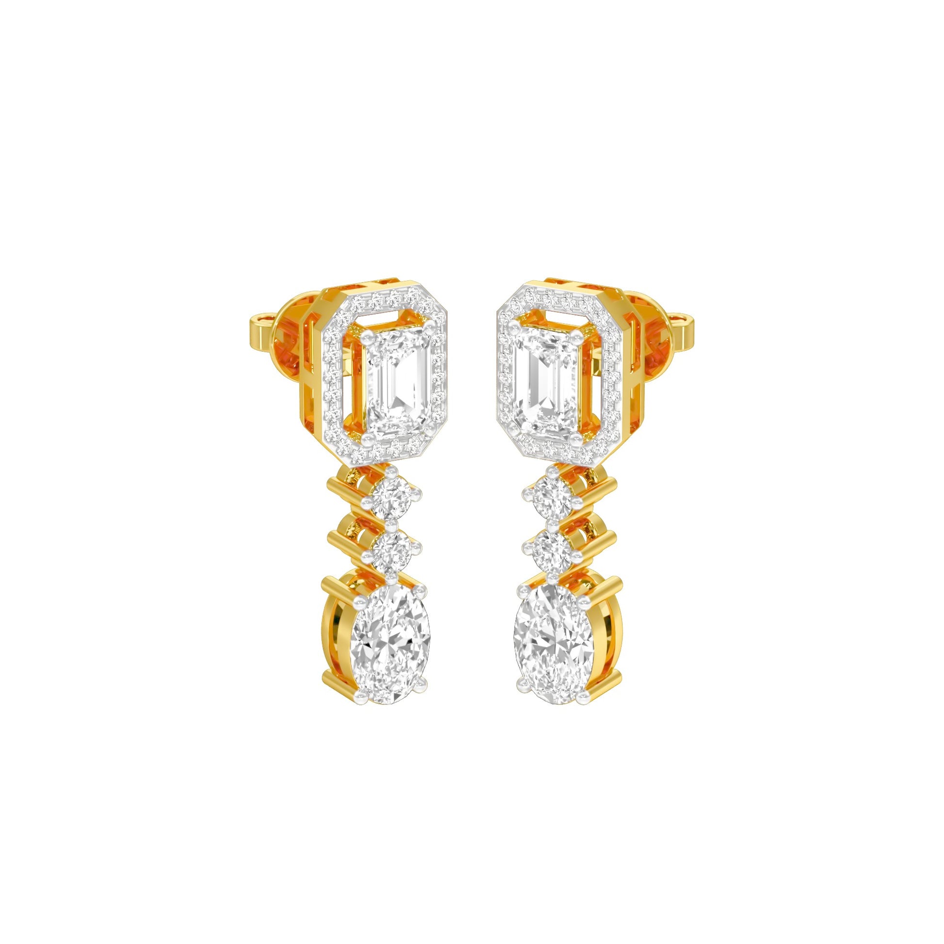 Glacier Block Diamond Drop Earrings 18 KT / Yellow Gold