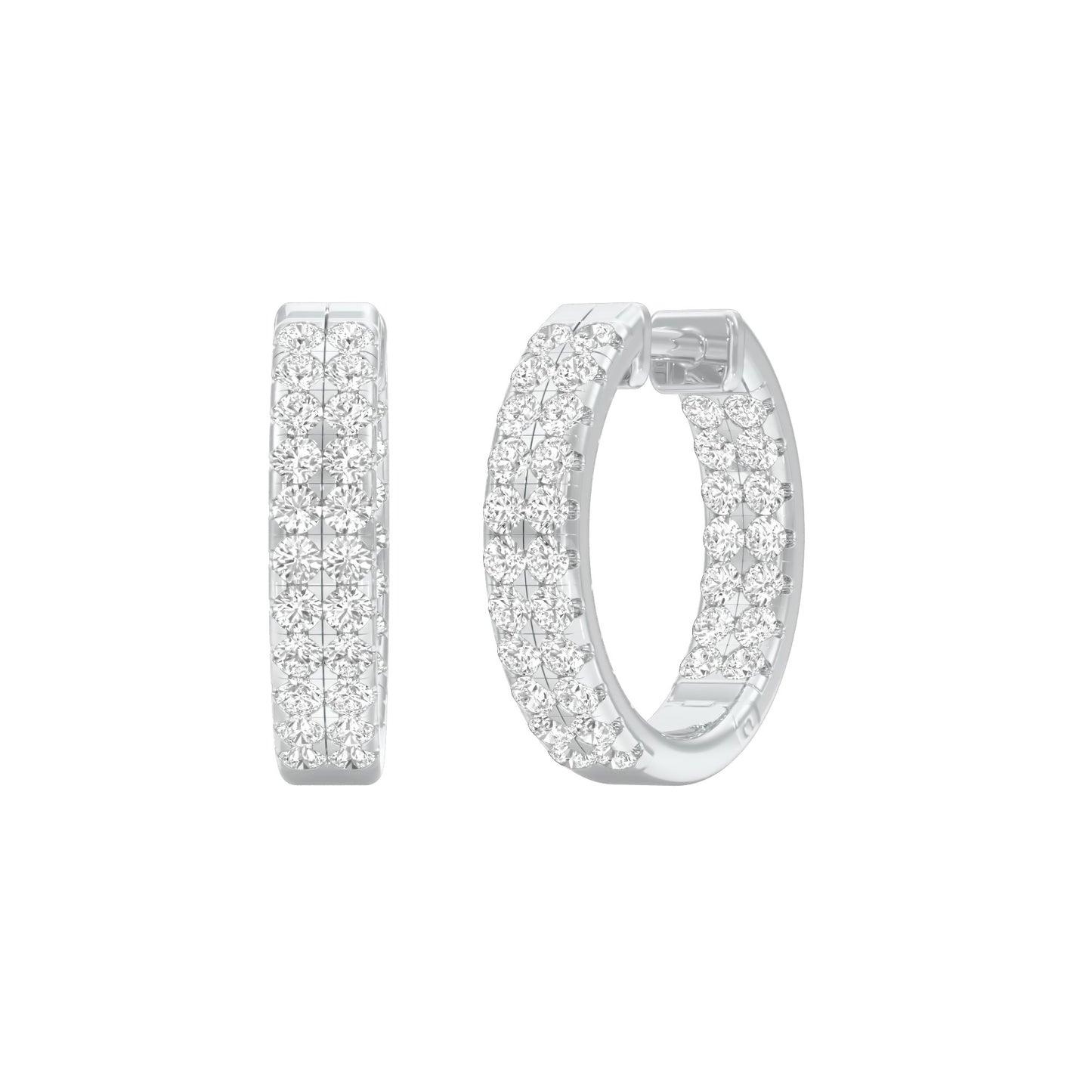 Double Beamed Diamond Bali Earrings 18 KT / White Gold