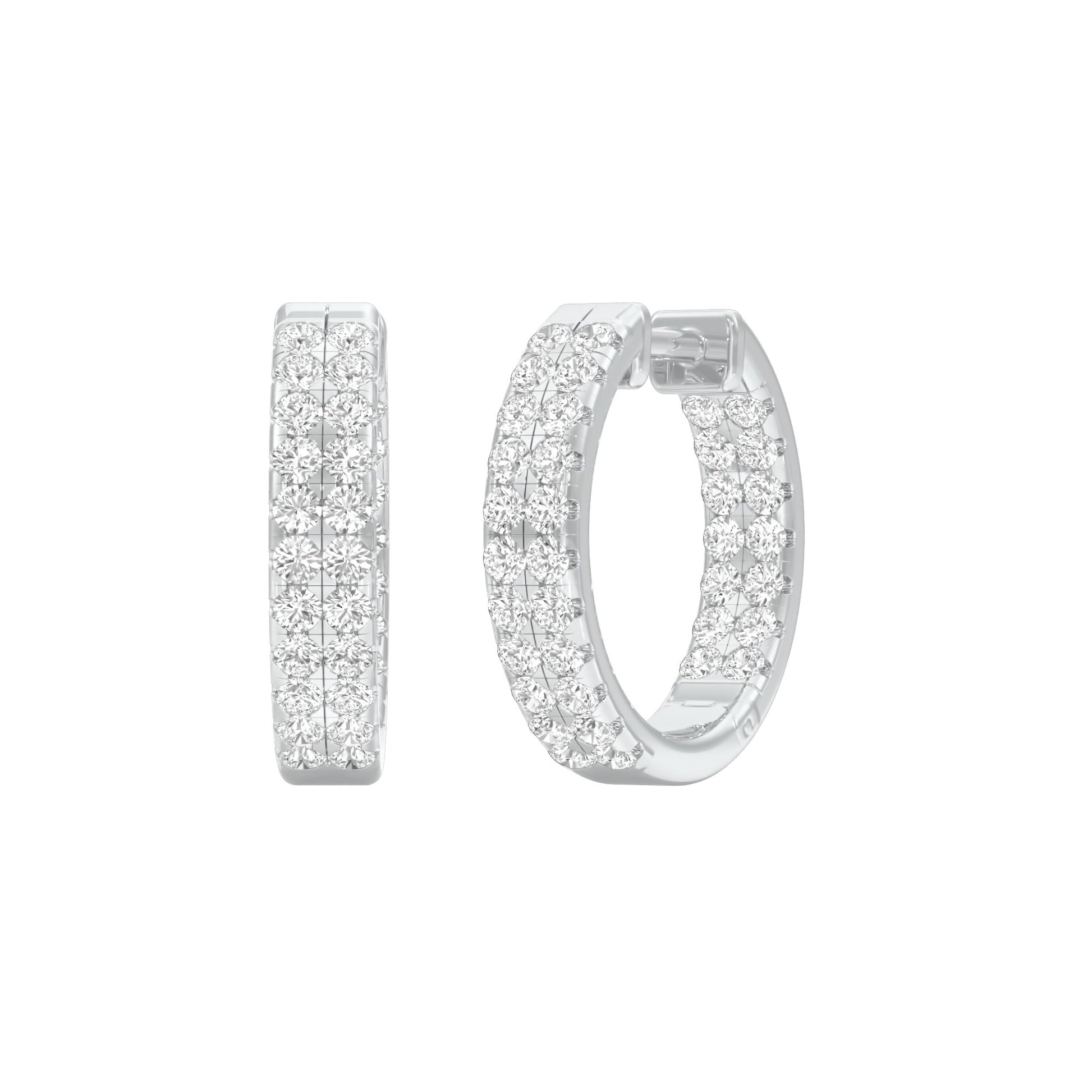 Double Beamed Diamond Bali Earrings 18 KT / White Gold