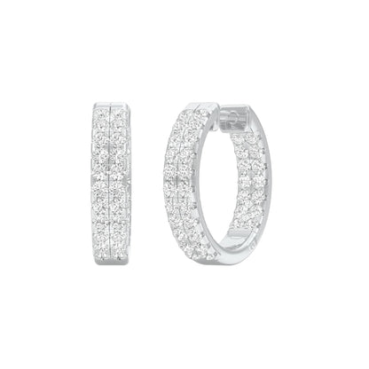 Double Beamed Diamond Bali Earrings 18 KT / White Gold