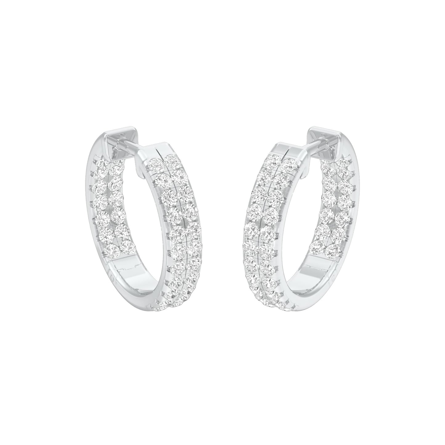 Double Beamed Diamond Bali Earrings 18 KT / White Gold