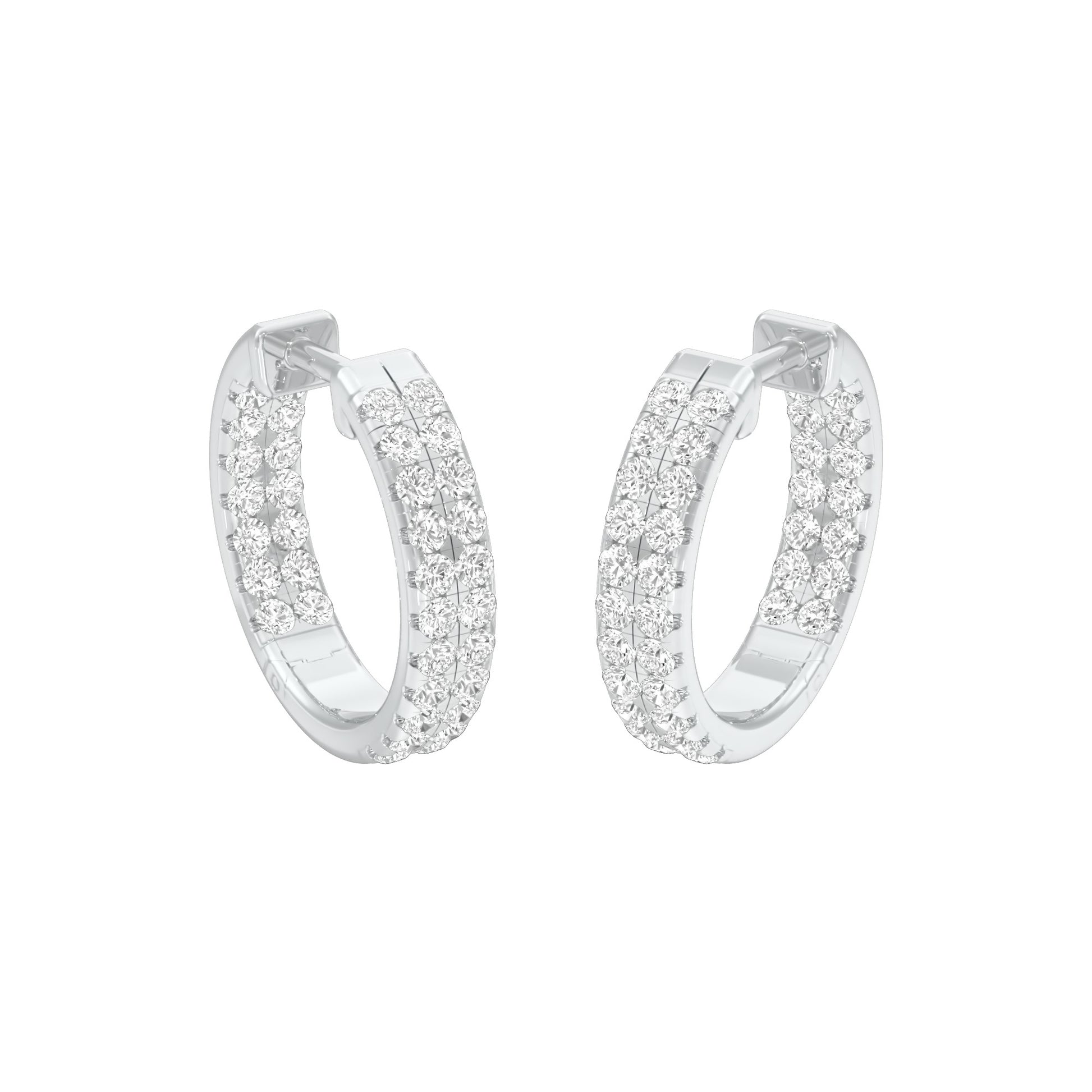 Double Beamed Diamond Bali Earrings 18 KT / White Gold
