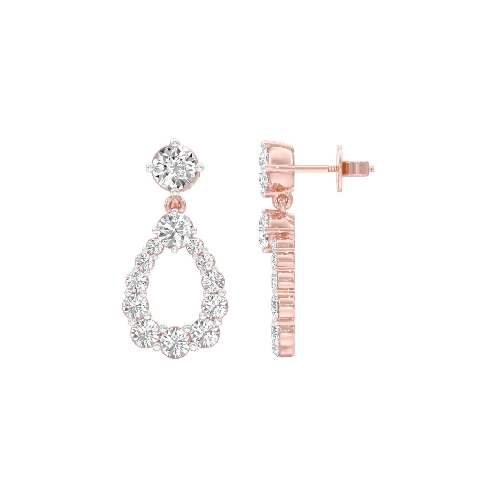 Crown Loop Diamond Drop Earrings 18 KT / Rose Gold
