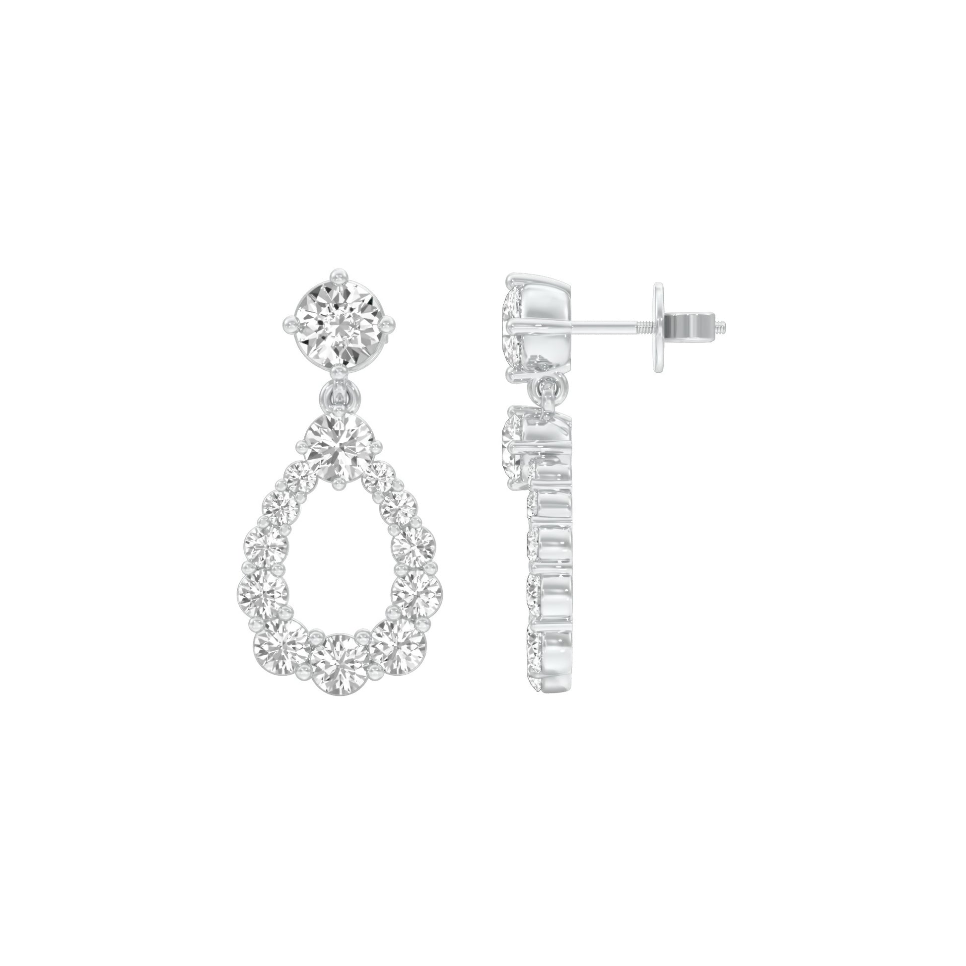 Crown Loop Diamond Drop Earrings 18 KT / White Gold