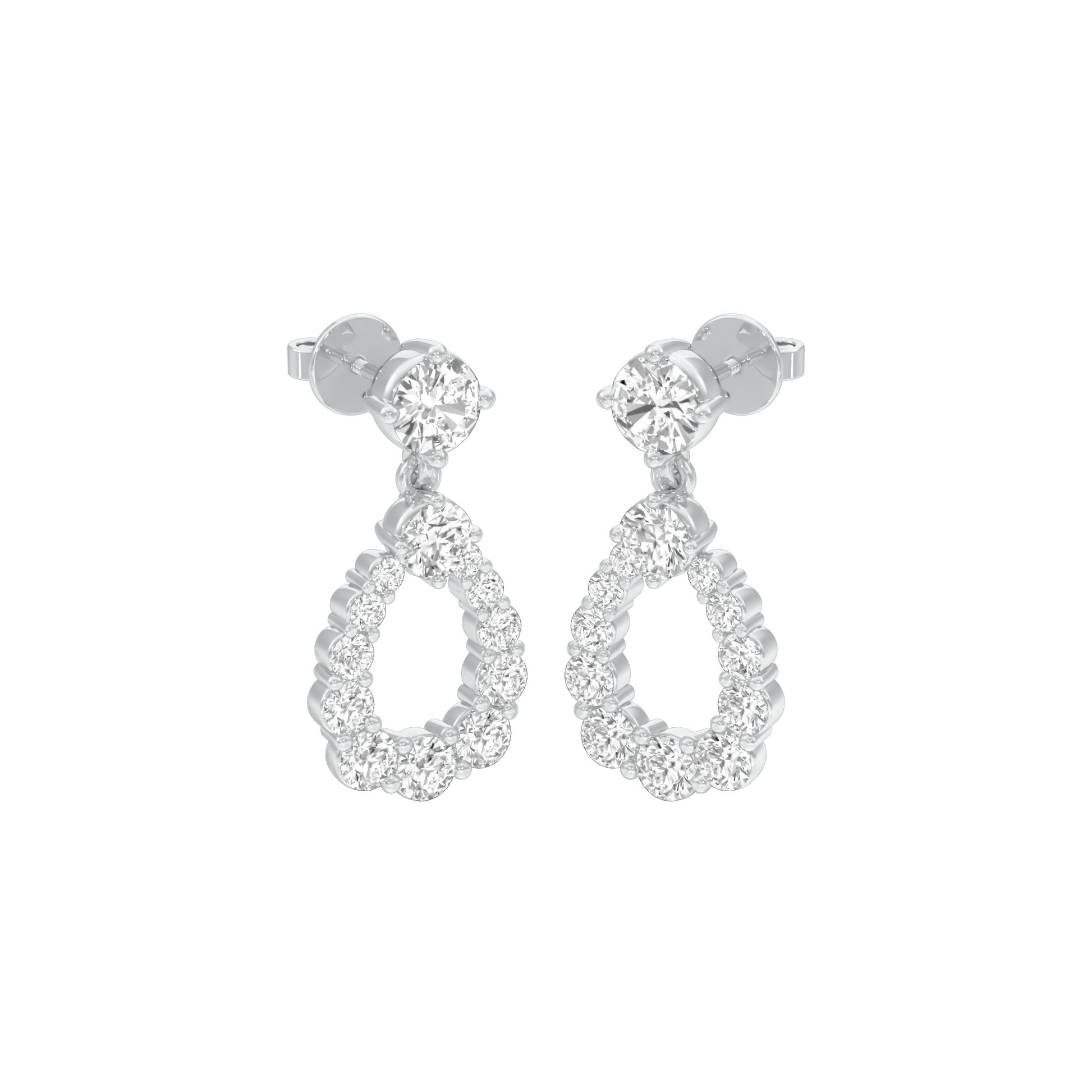 Crown Loop Diamond Drop Earrings 18 KT / White Gold