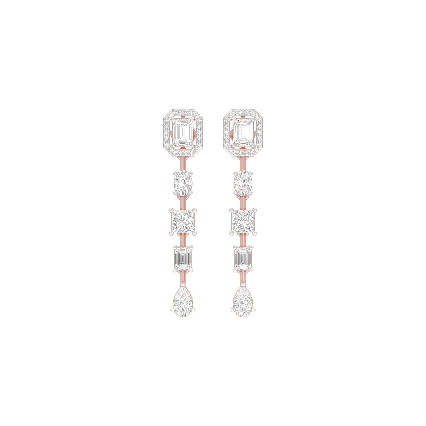 Emerald Trinkle Diamond Drop Earrings 18 KT / Rose Gold