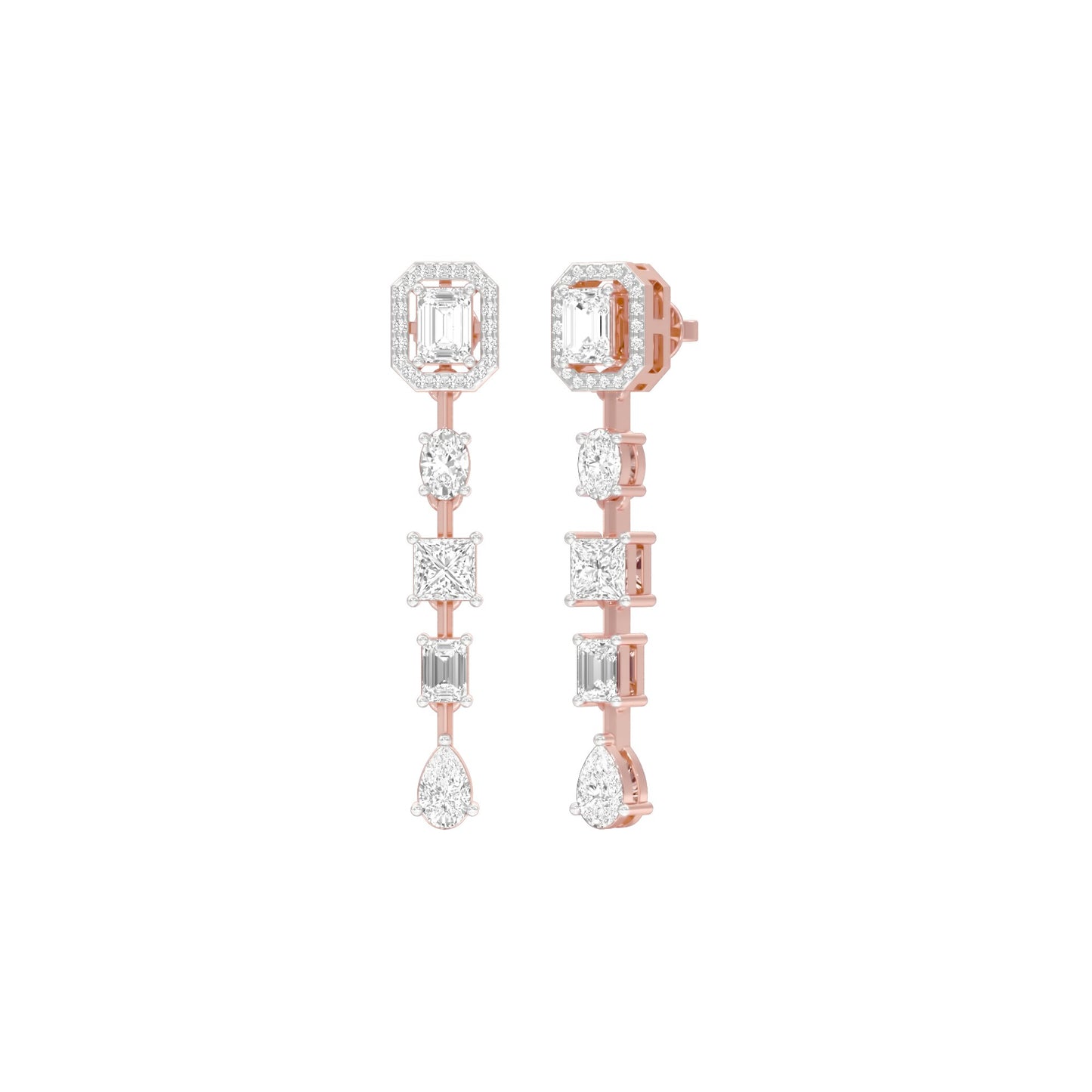 Emerald Trinkle Diamond Drop Earrings 18 KT / Rose Gold