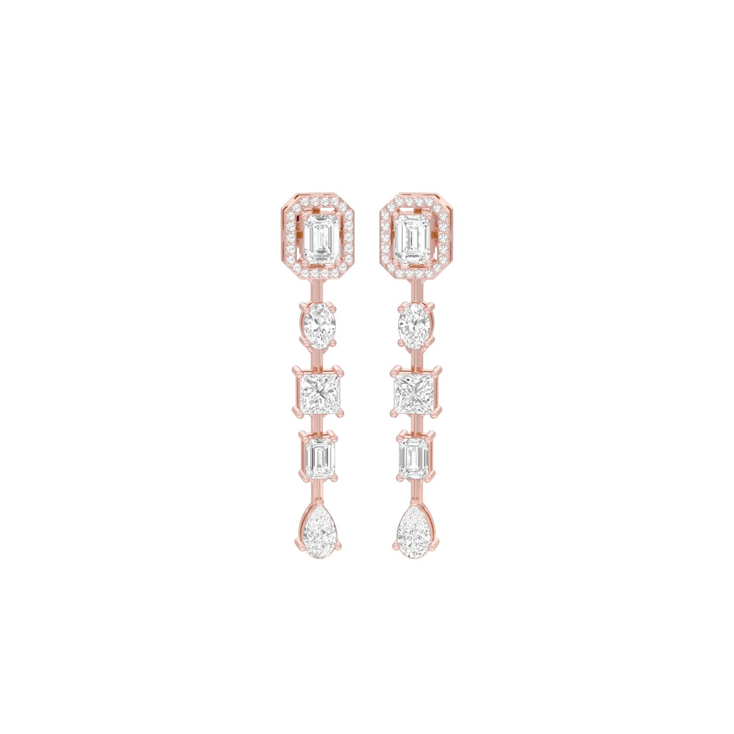 Emerald Trinkle Diamond Drop Earrings 18 KT / Rose Gold