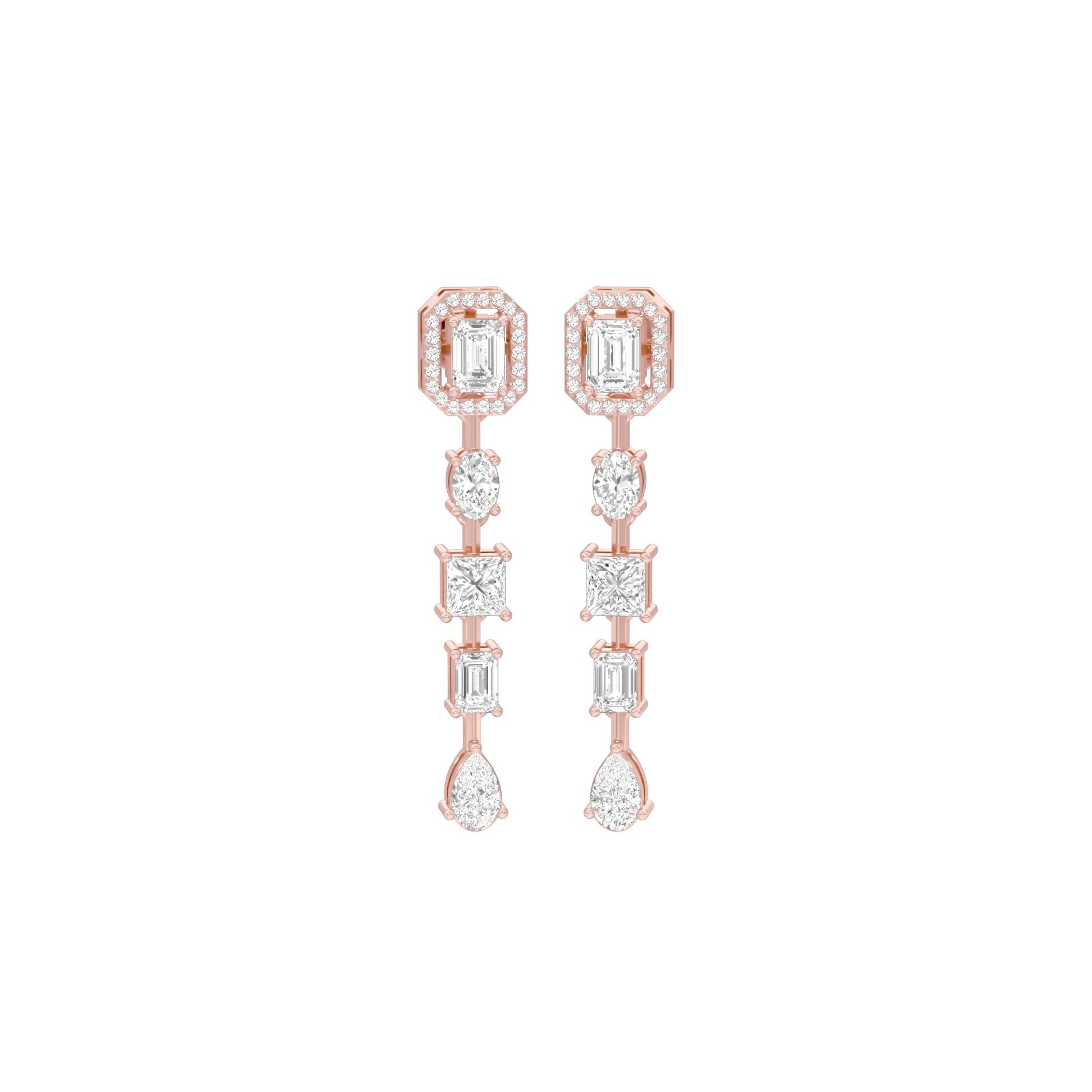 Emerald Trinkle Diamond Drop Earrings 18 KT / Rose Gold