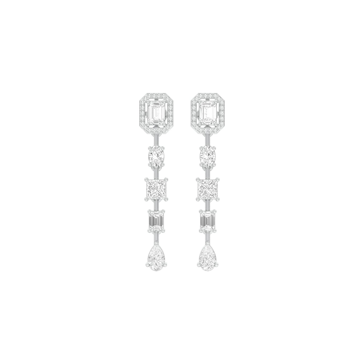 Emerald Trinkle Diamond Drop Earrings 18 KT / White Gold