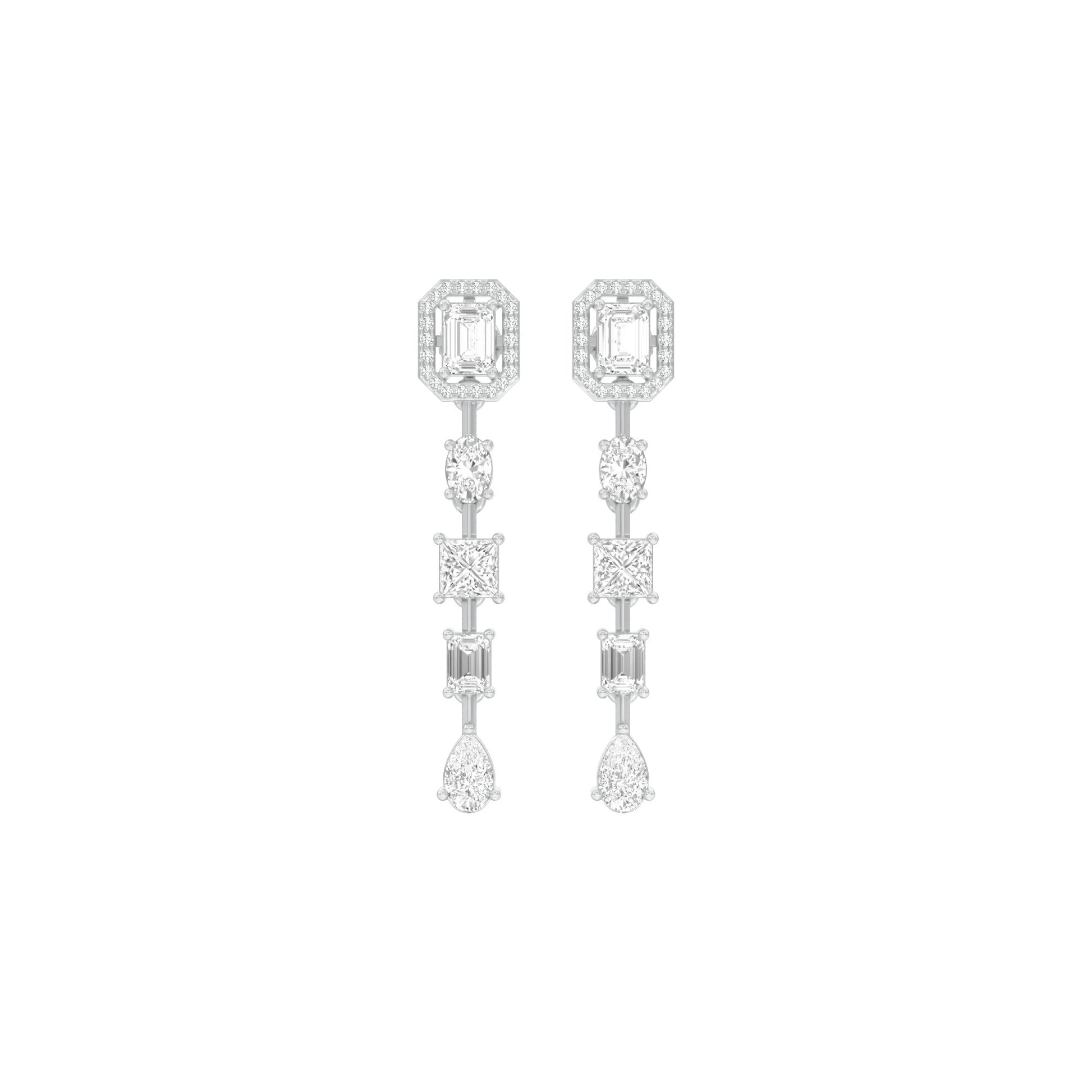 Emerald Trinkle Diamond Drop Earrings 18 KT / White Gold