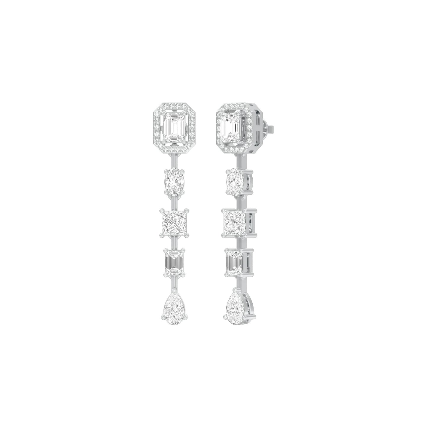 Emerald Trinkle Diamond Drop Earrings 18 KT / White Gold