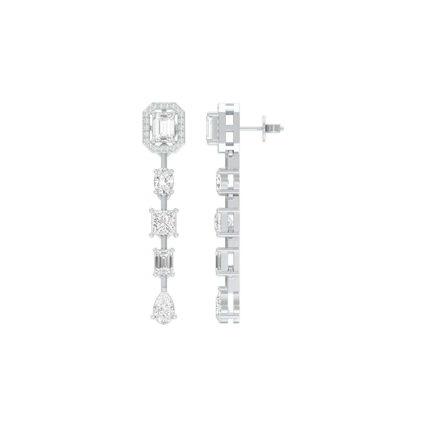 Emerald Trinkle Diamond Drop Earrings 18 KT / White Gold