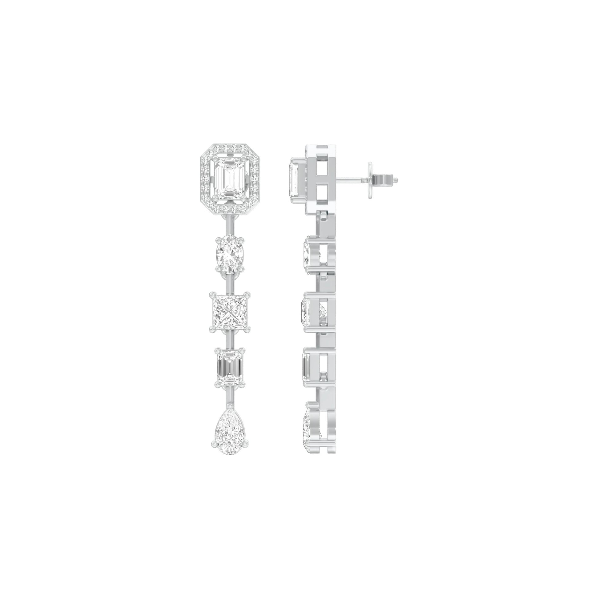 Emerald Trinkle Diamond Drop Earrings 18 KT / White Gold