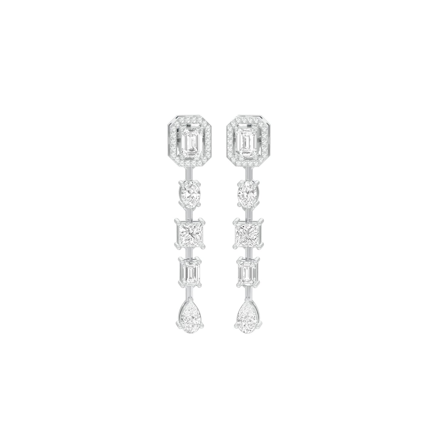 Emerald Trinkle Diamond Drop Earrings 18 KT / White Gold