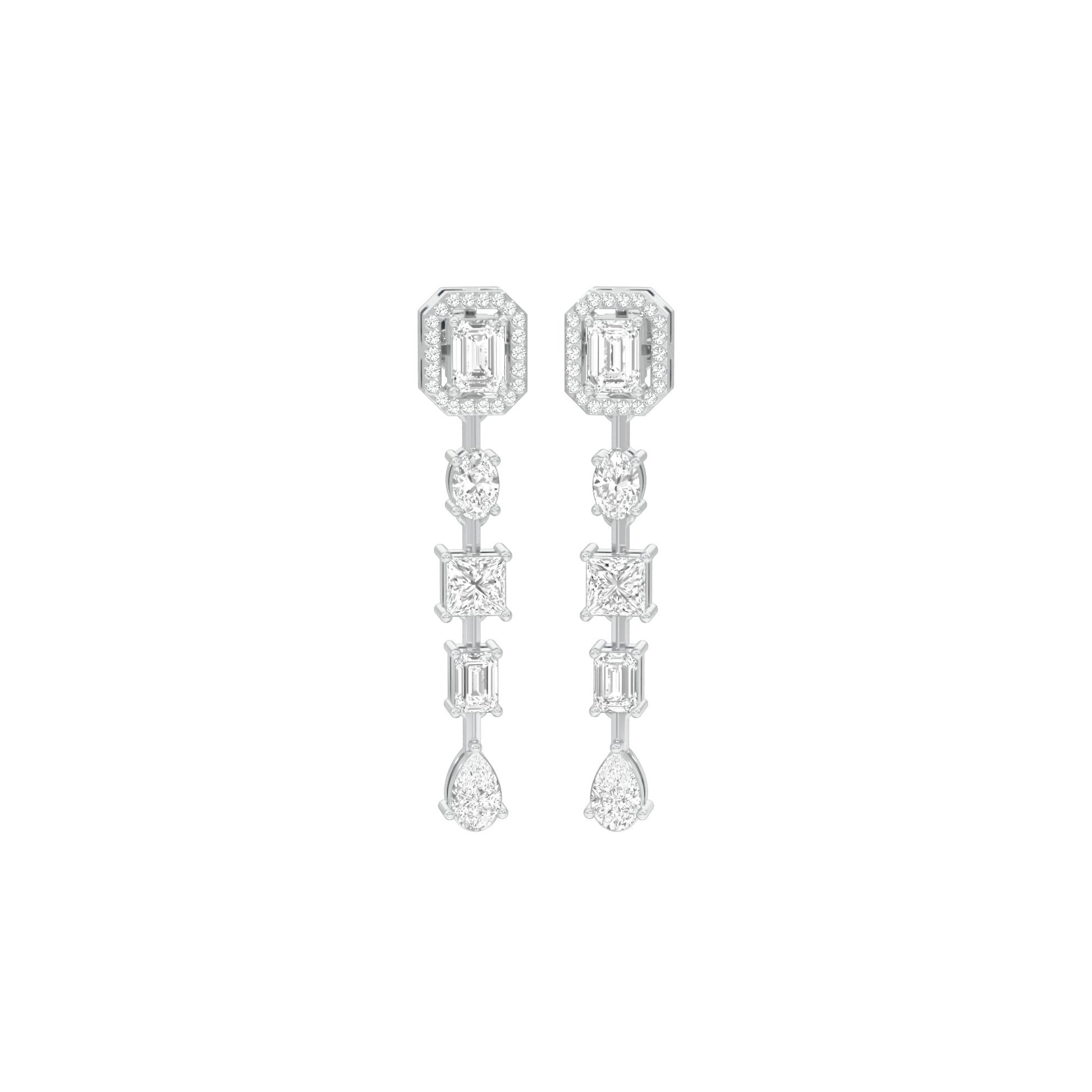 Emerald Trinkle Diamond Drop Earrings 18 KT / White Gold