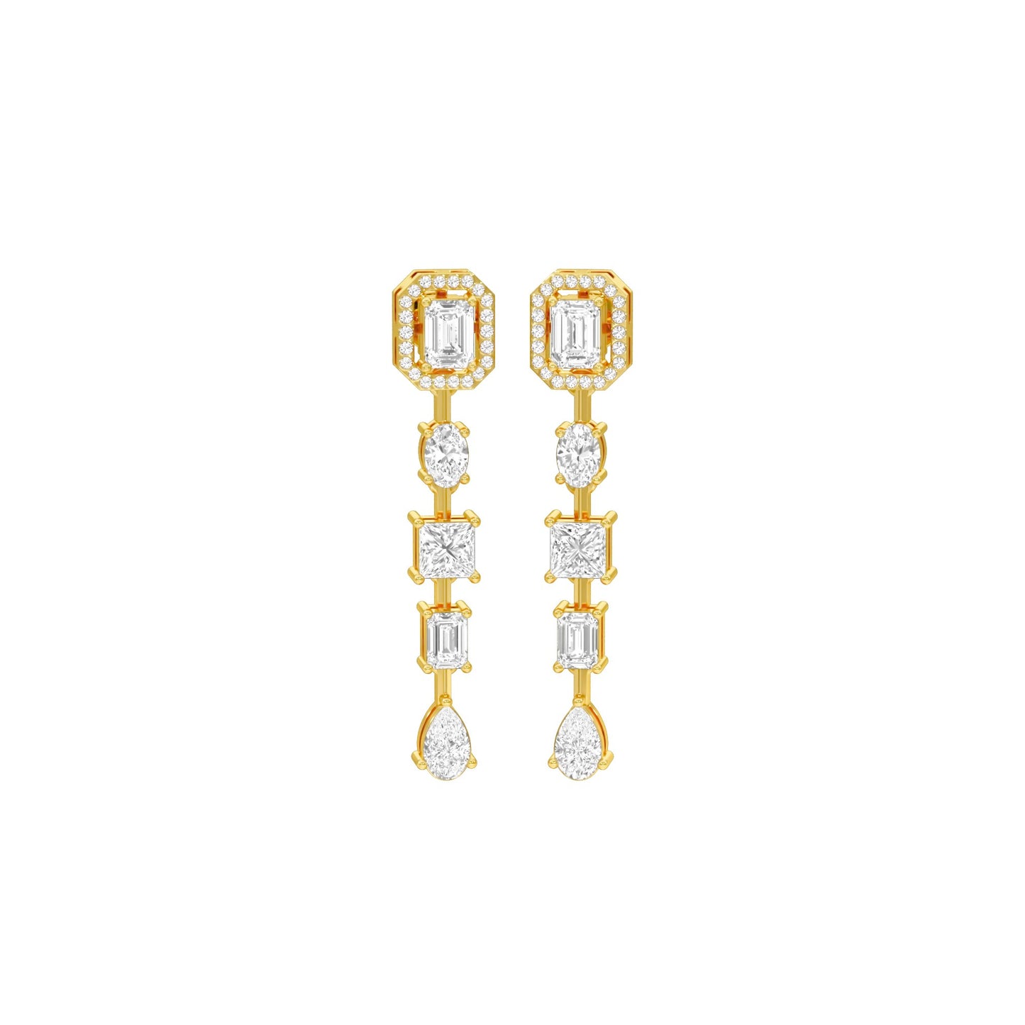 Emerald Trinkle Diamond Drop Earrings 18 KT / Yellow Gold