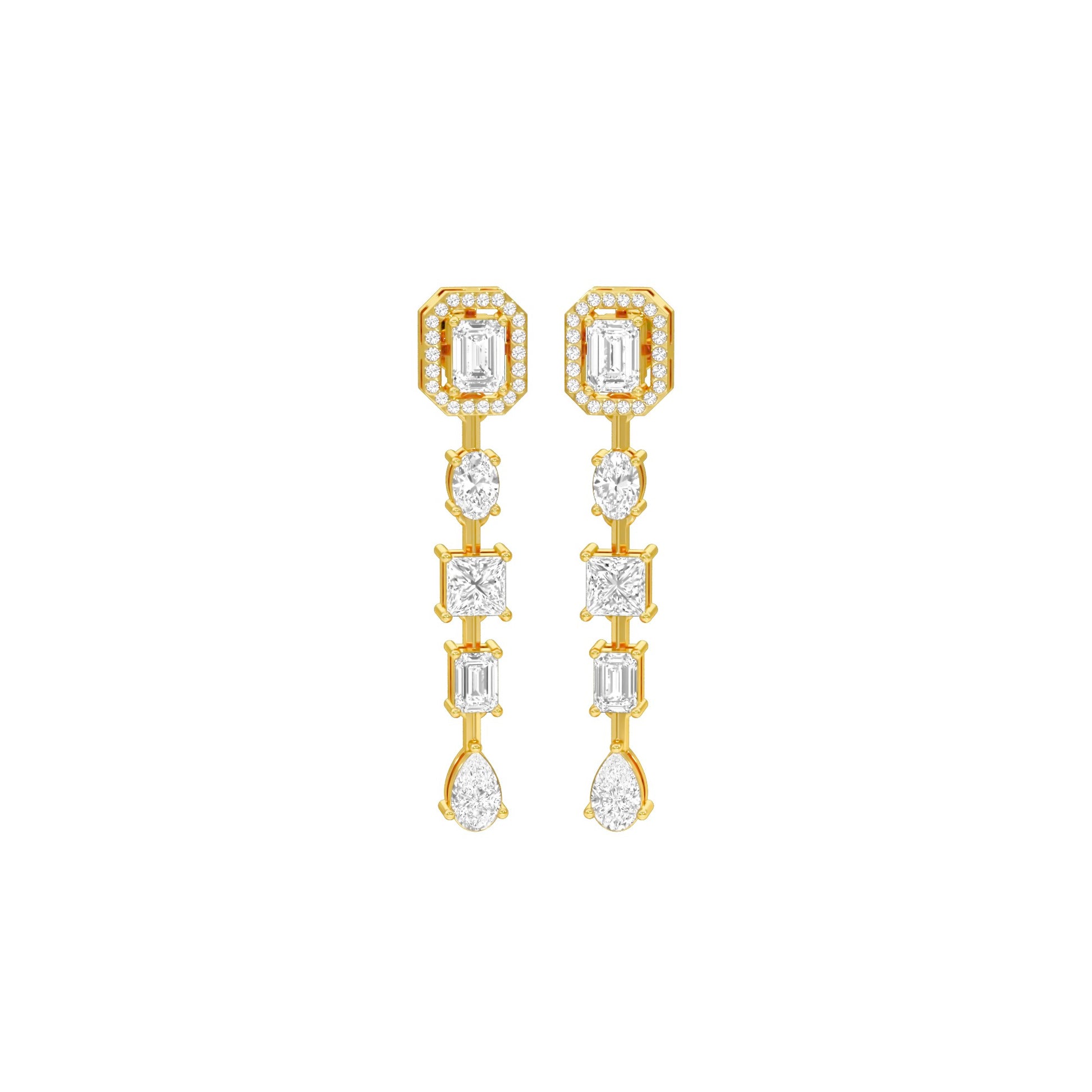 Emerald Trinkle Diamond Drop Earrings 18 KT / Yellow Gold