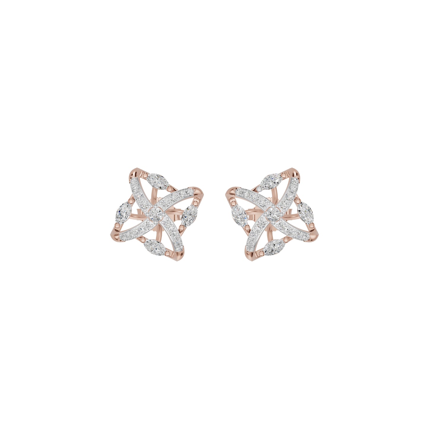 Spiral Star Marquise Round Diamond Stud Earrings