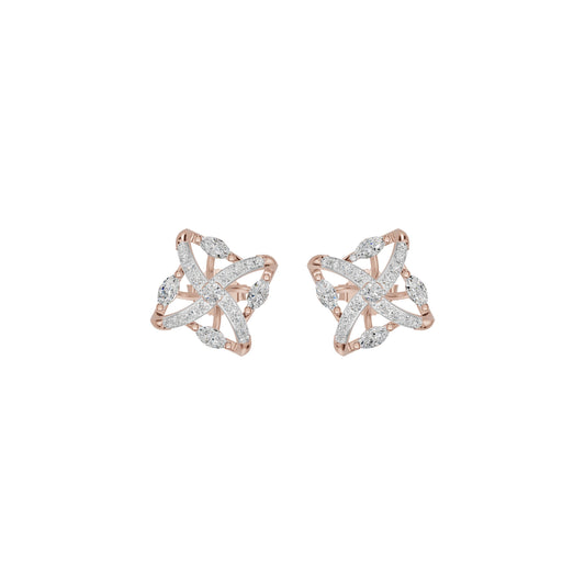 Spiral Star Marquise Round Diamond Stud Earrings