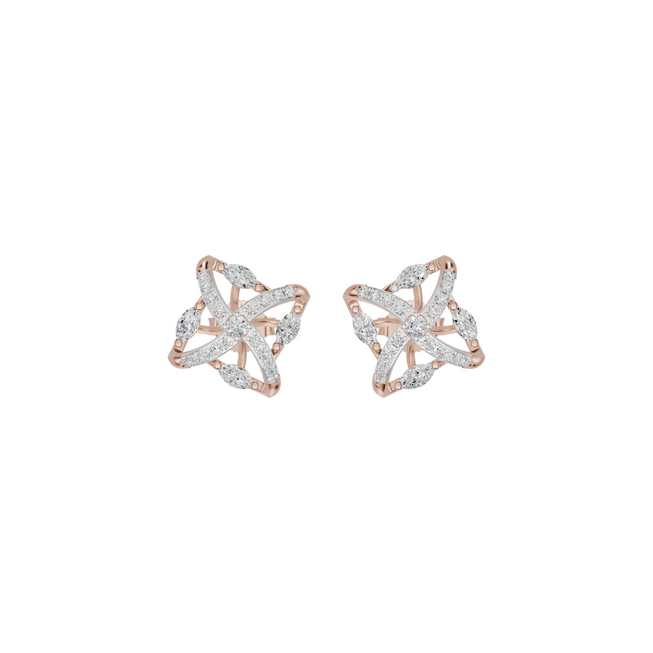 Spiral Star Marquise Round Diamond Stud Earrings