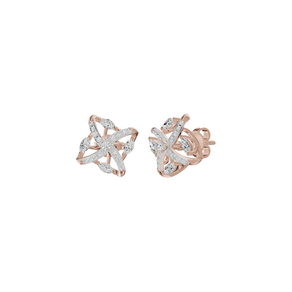 Spiral Star Marquise Round Diamond Stud Earrings